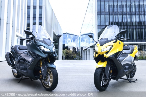 Le Tmax standard en jaune et le Techmax en kaki