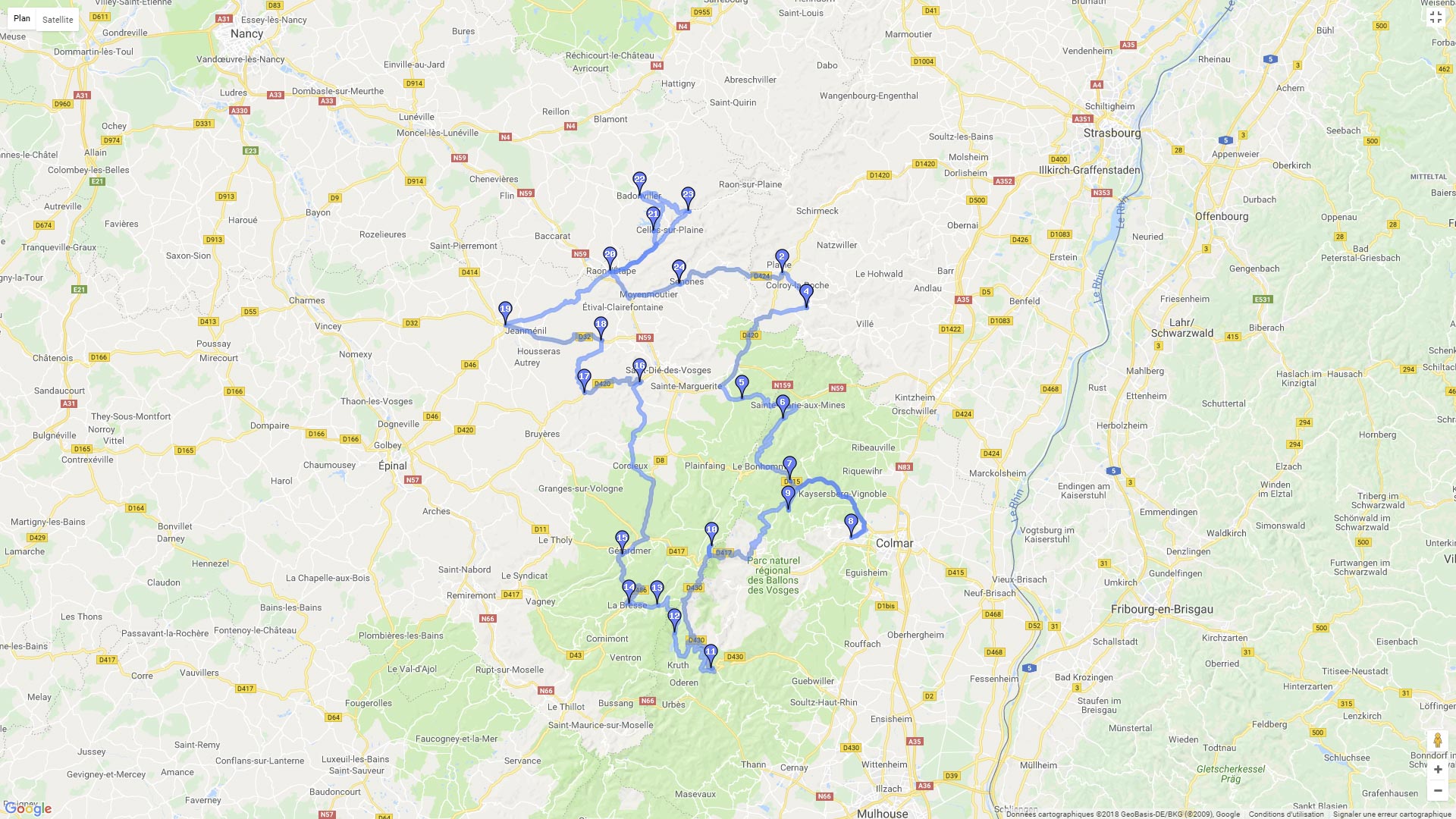 Pour zoomer sur la carte et avoir plus de détails, connectez-vous ! Carte roadbook La balade des Vosges