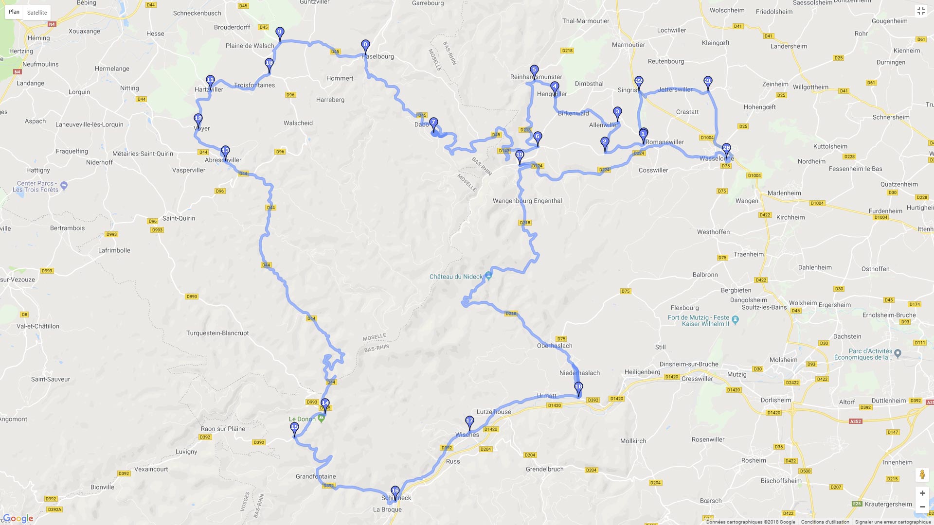 Pour zoomer sur la carte et avoir plus de détails, connectez-vous ! Carte roadbook Entre Le Suisse d'Alsace et les Vosges