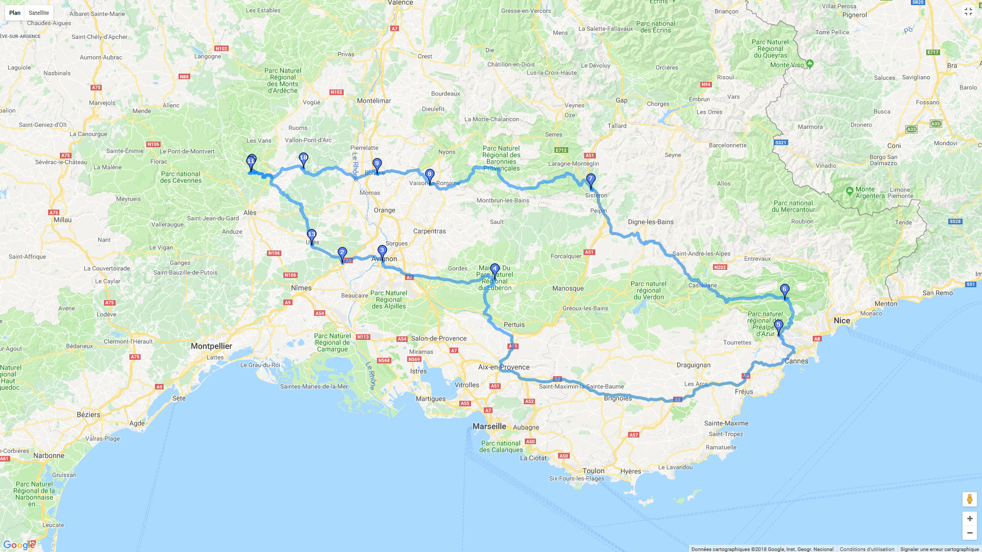 Pour zoomer sur la carte et avoir plus de détails, connectez-vous ! Carte roadbook Bessèges - Grasse - Sisteron