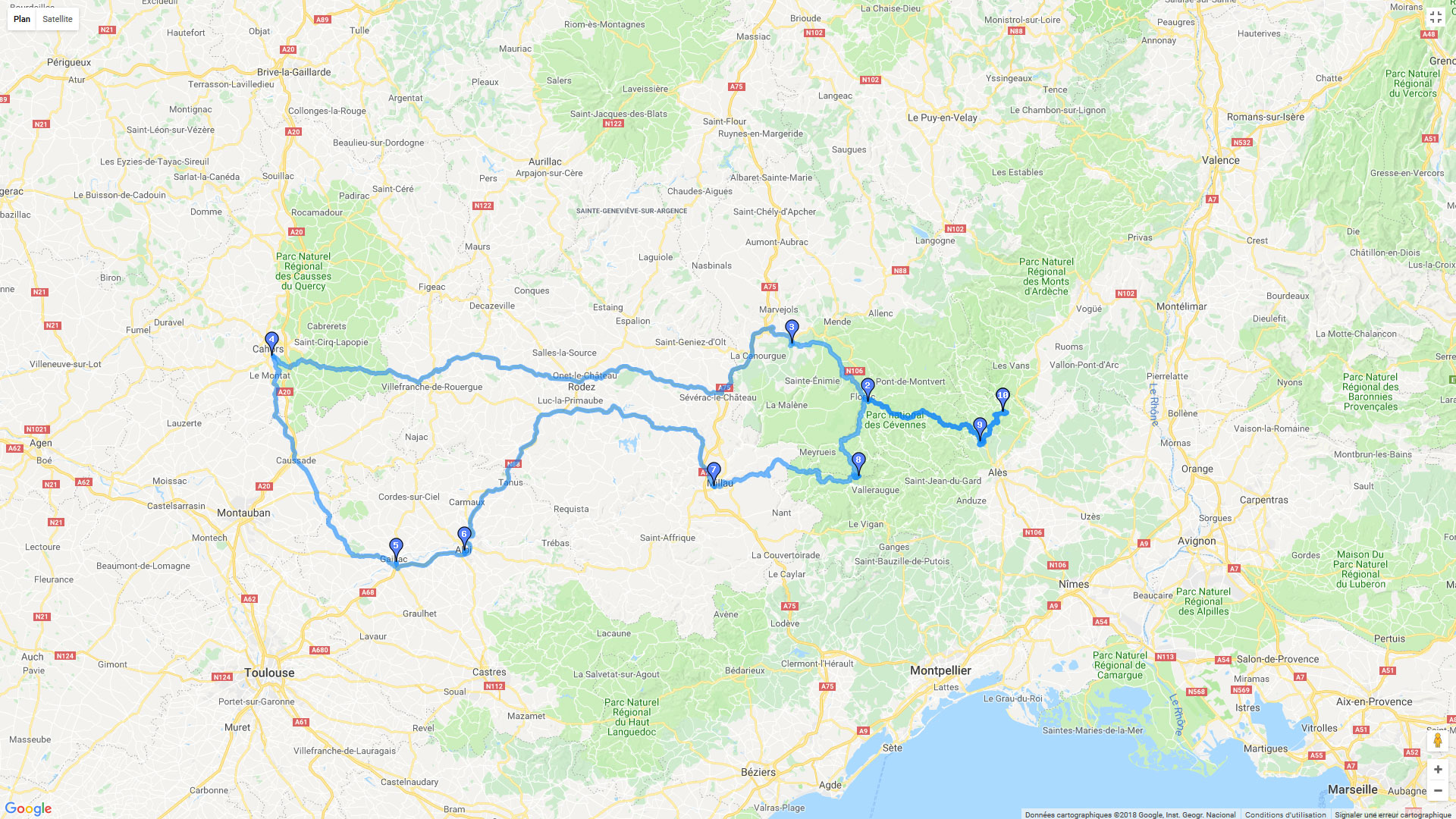 Pour zoomer sur la carte et avoir plus de détails, connectez-vous ! Carte roadbook Bessèges - Cahors