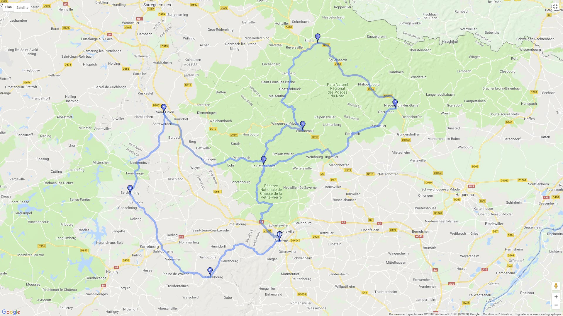 Pour zoomer sur la carte et avoir plus de détails, connectez-vous ! Carte roadbook L'Alsace Bossue