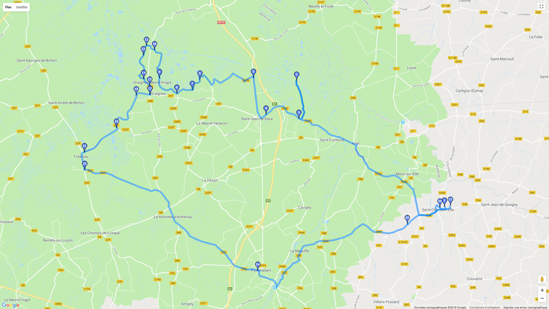 Pour zoomer sur la carte et avoir plus de détails, connectez-vous ! Carte roadbook Tour des Marais de la Manche