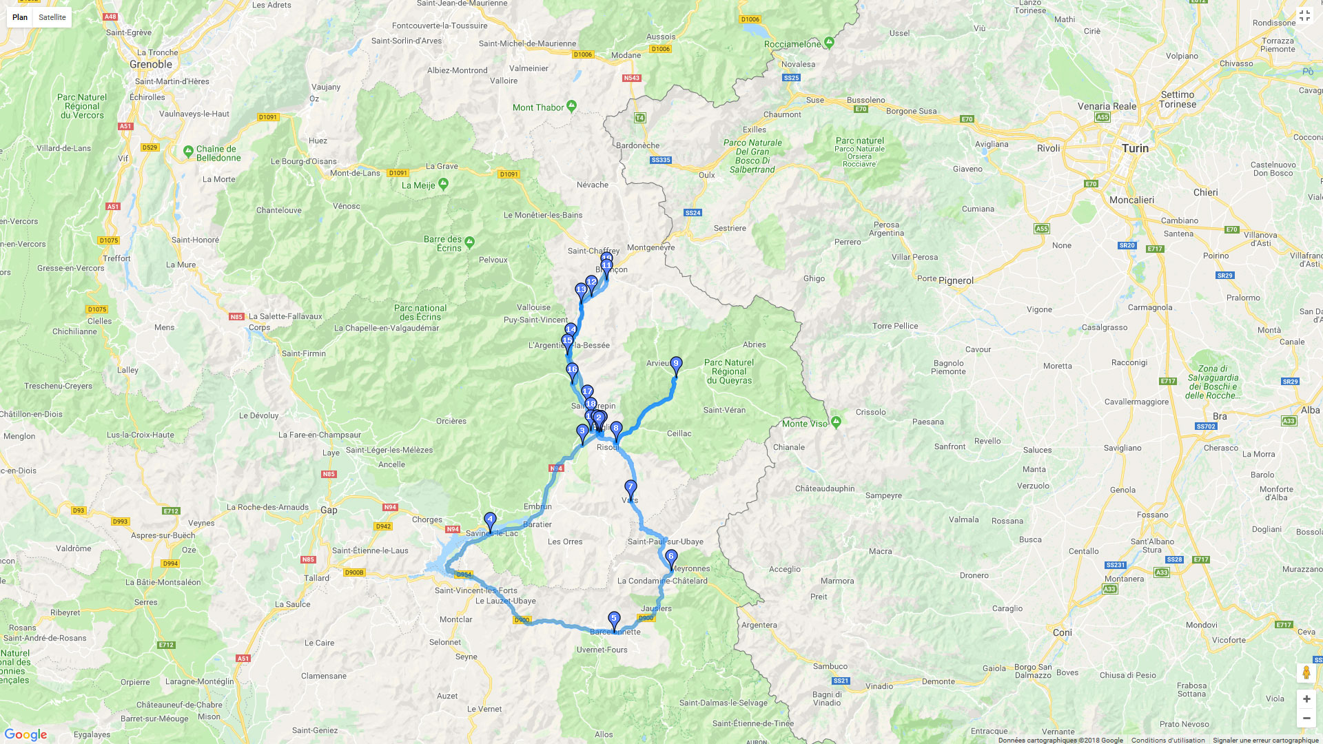 Pour zoomer sur la carte et avoir plus de détails, connectez-vous ! Carte roadbook Tour du col de Vars et de L'izoard