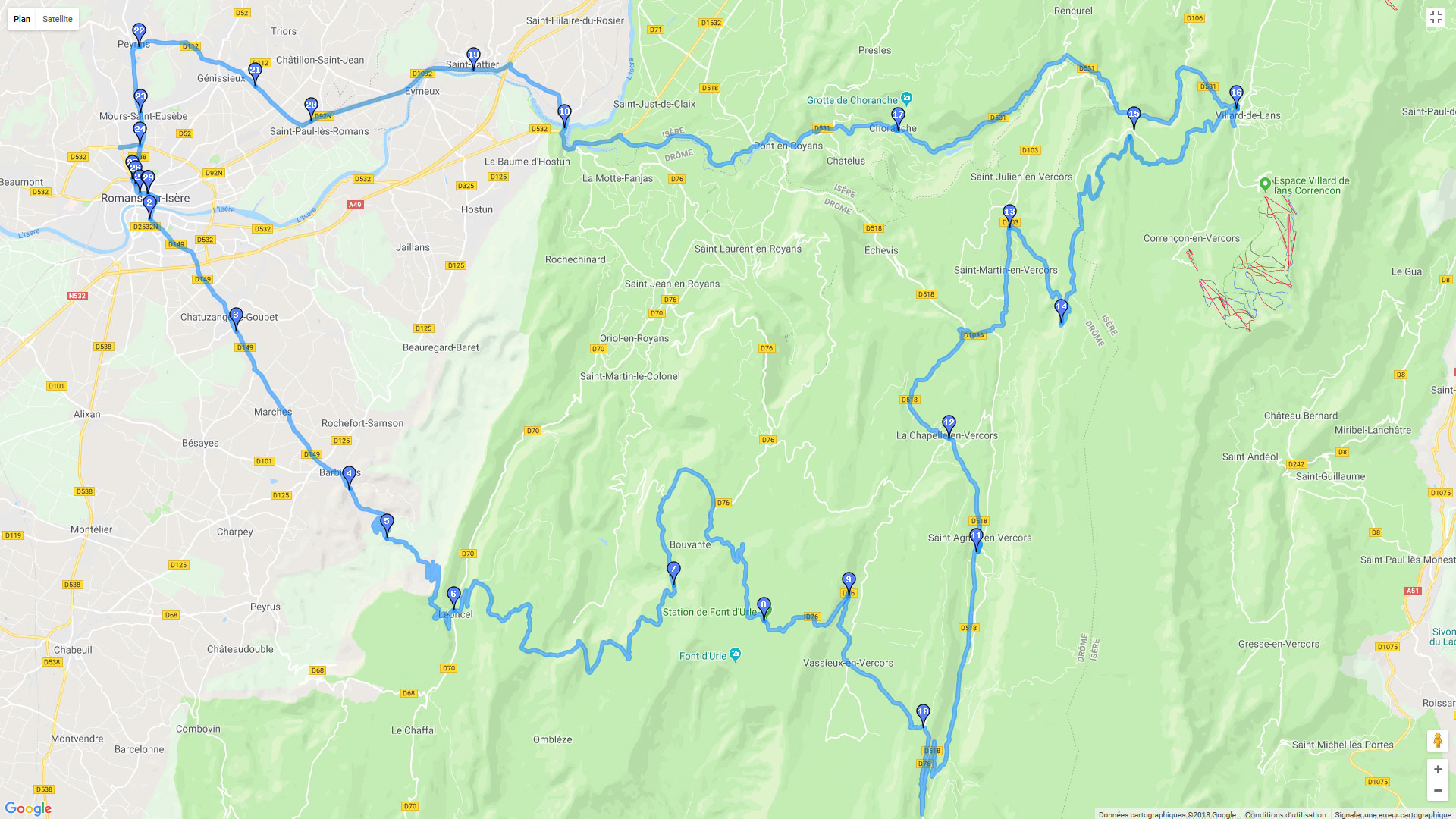 Pour zoomer sur la carte et avoir plus de détails, connectez-vous ! Carte roadbook A l'Ouest du Vercors