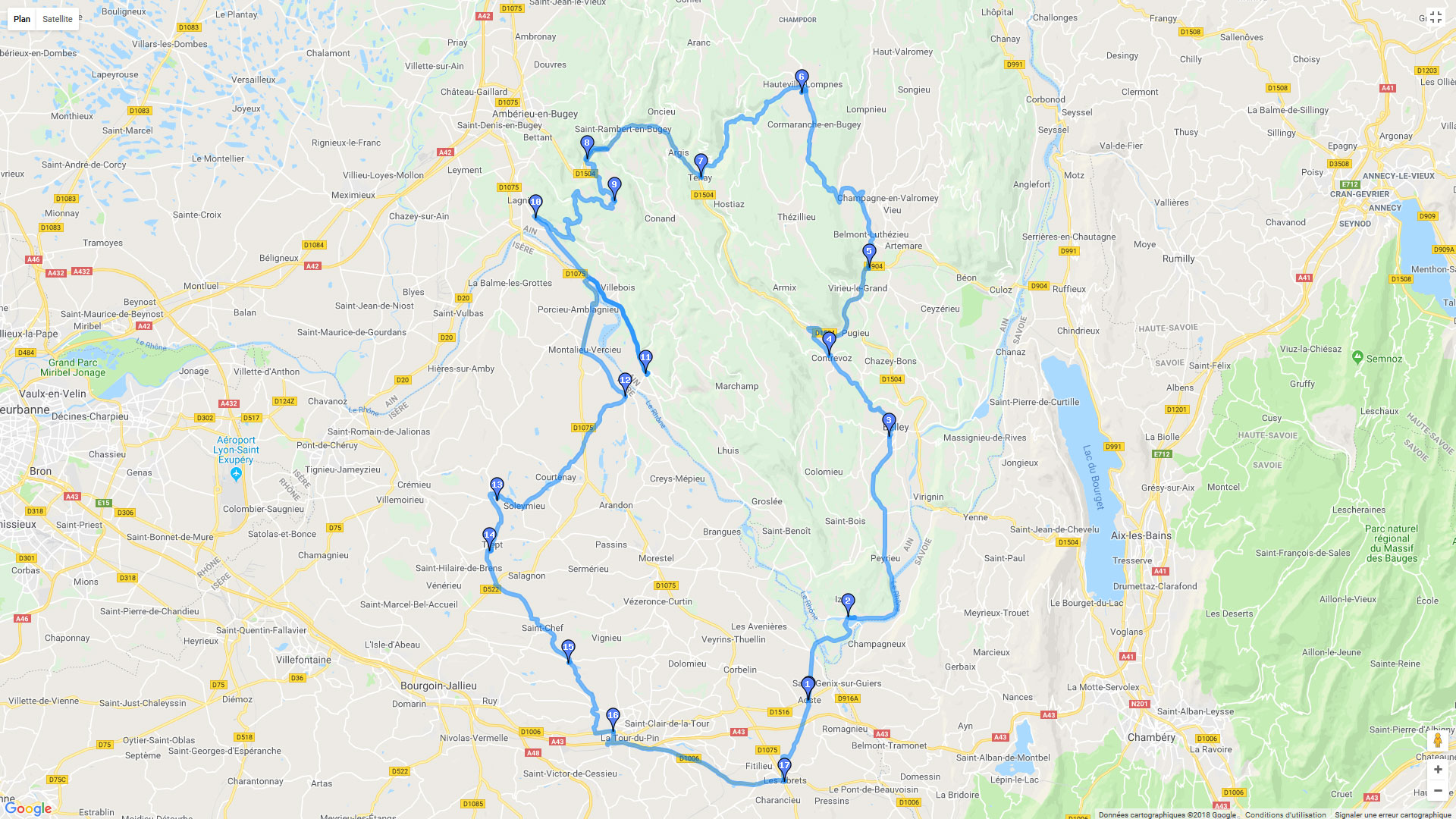 Pour zoomer sur la carte et avoir plus de détails, connectez-vous ! Carte roadbook Lacs et bord du Rhone