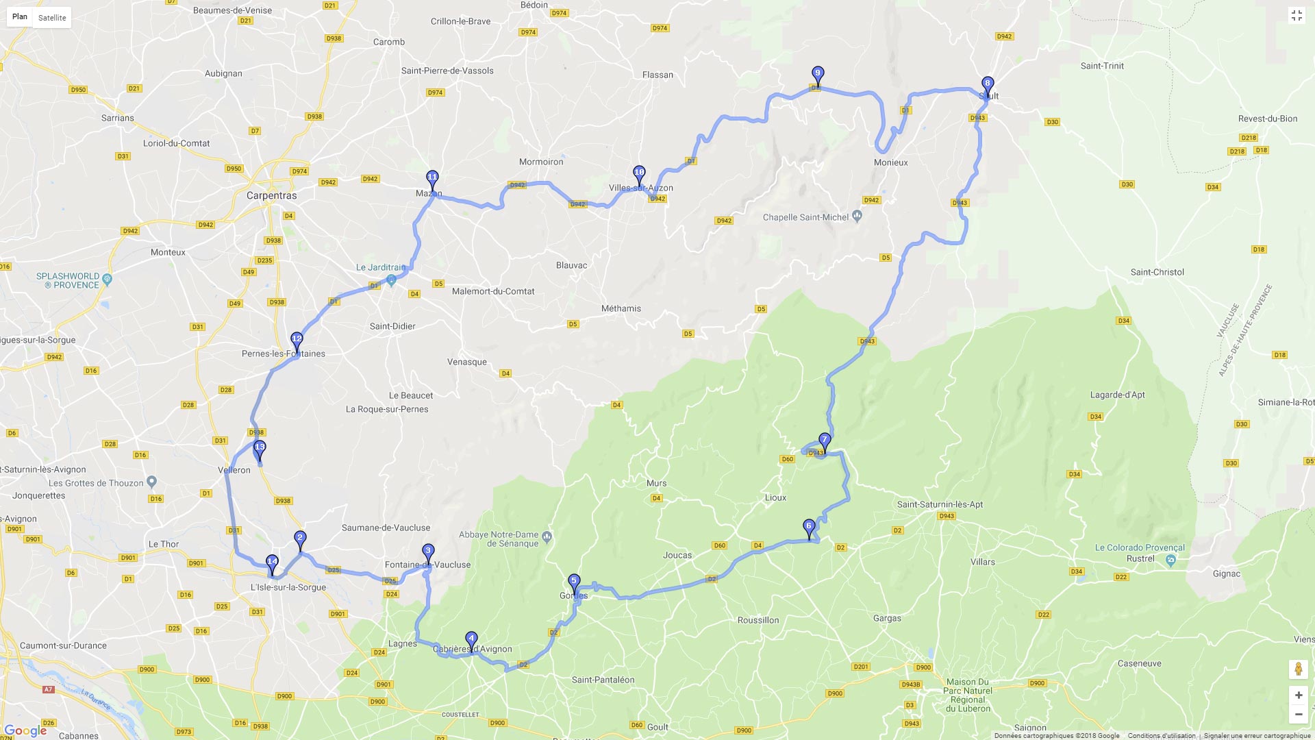 Pour zoomer sur la carte et avoir plus de détails, connectez-vous ! Carte roadbook Les Gorges de la Nesque