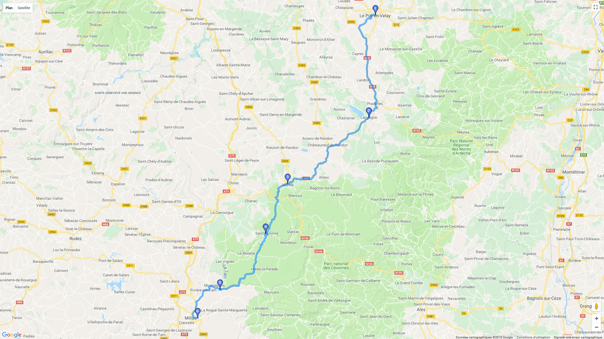 Pour zoomer sur la carte et avoir plus de détails, connectez-vous ! Carte roadbook Voyage à Millau - Etape2