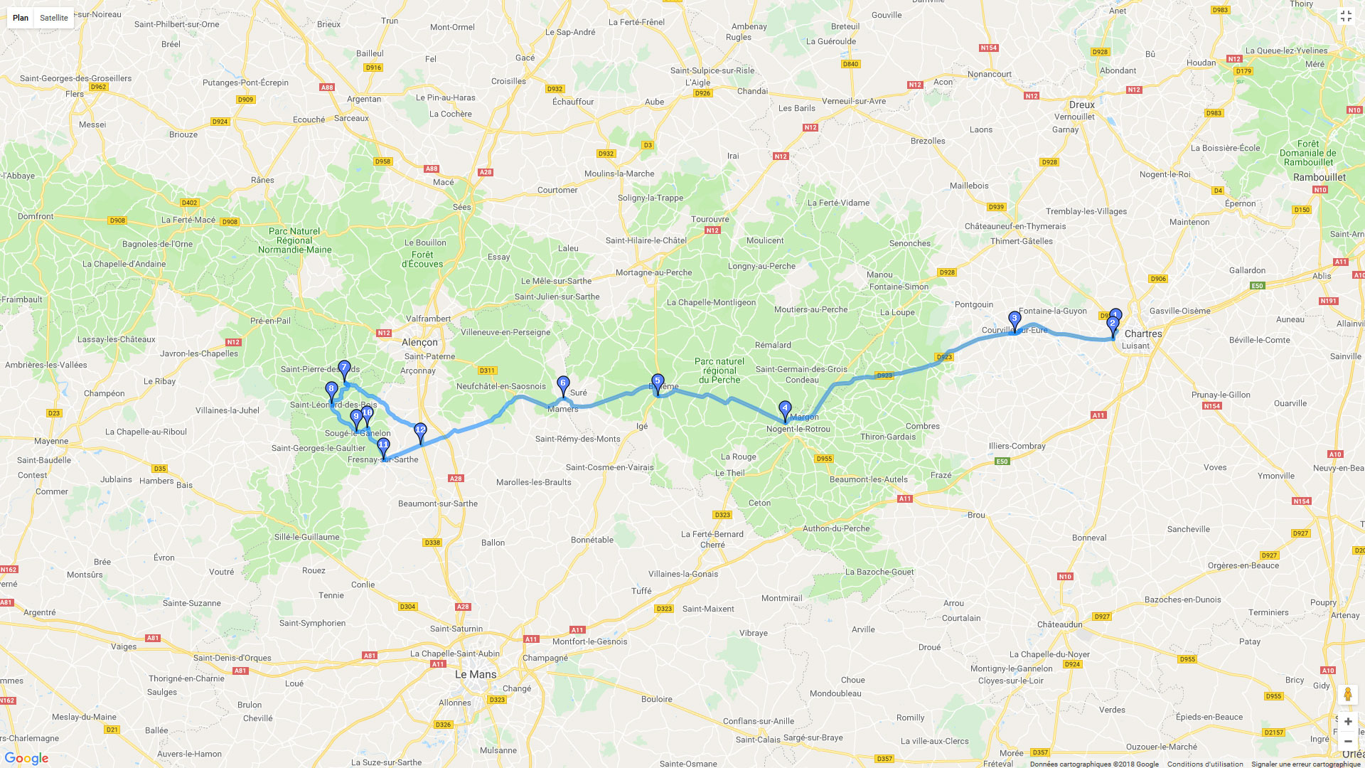 Pour zoomer sur la carte et avoir plus de détails, connectez-vous ! Carte roadbook Les Alpes Mancelles