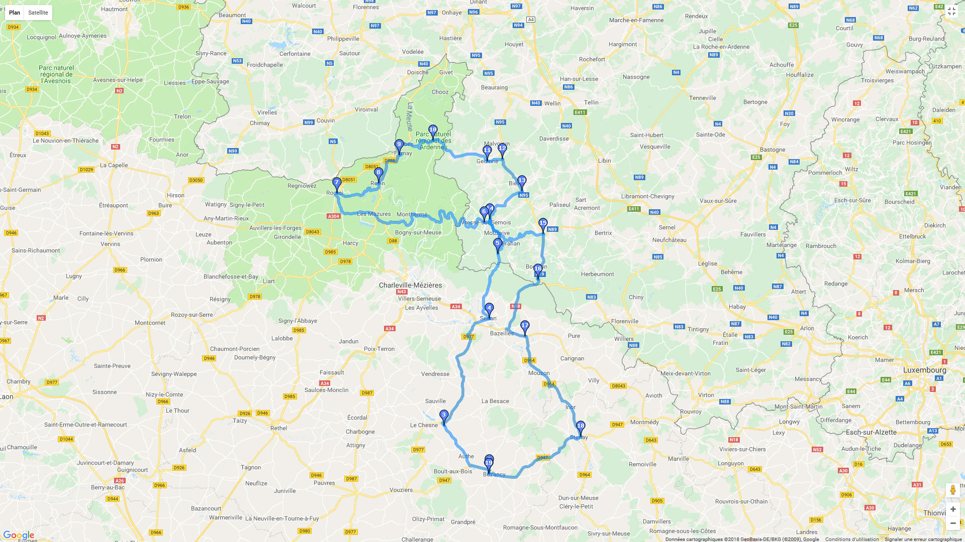 Pour zoomer sur la carte et avoir plus de détails, connectez-vous ! Carte roadbook Ardennes Belges