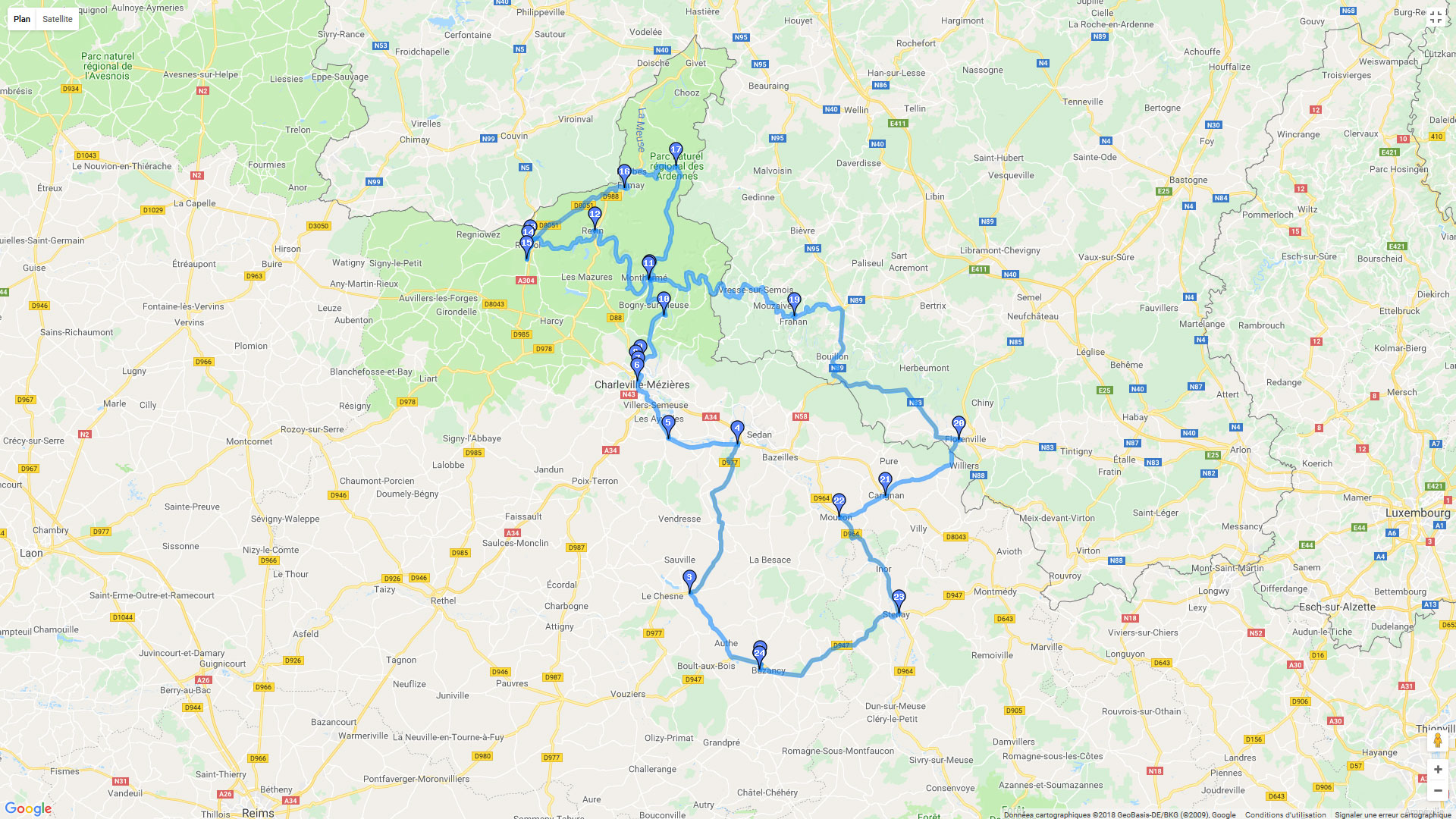 Pour zoomer sur la carte et avoir plus de détails, connectez-vous ! Carte roadbook Balade des Ardennes