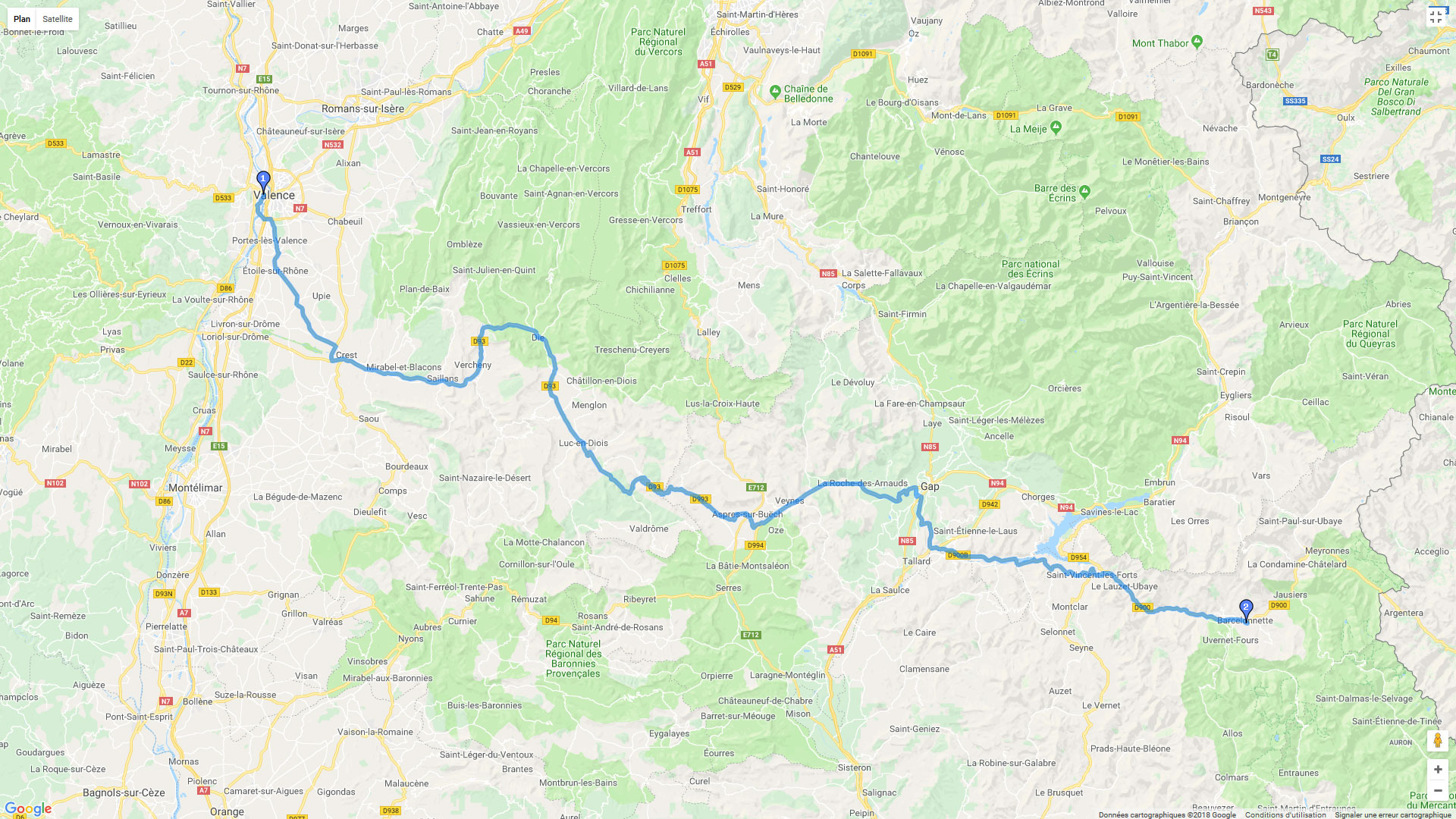 Pour zoomer sur la carte et avoir plus de détails, connectez-vous ! Carte roadbook Valence - Mercantour