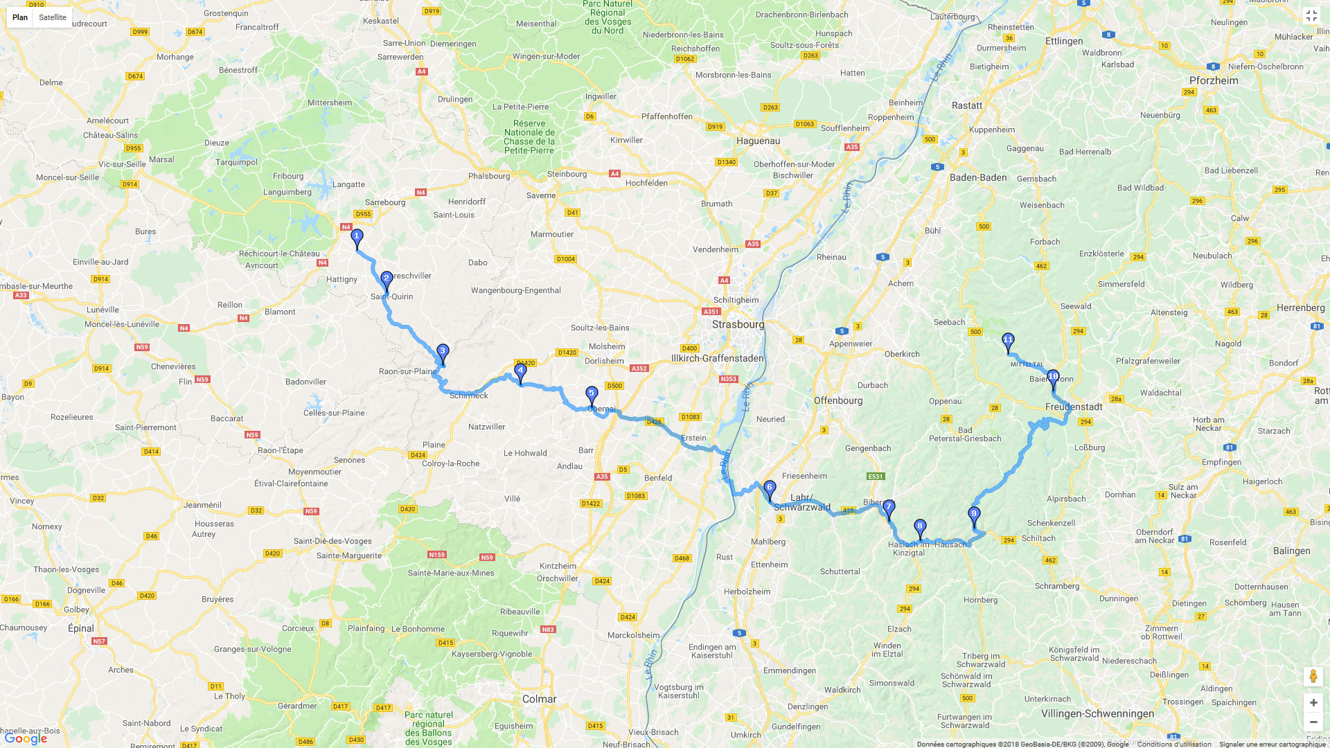 Pour zoomer sur la carte et avoir plus de détails, connectez-vous ! Carte roadbook Balade aller en Forêt-Noire