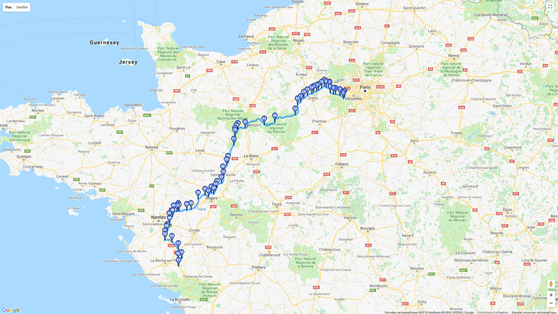 Pour zoomer sur la carte et avoir plus de détails, connectez-vous ! Carte roadbook Paris - Vendée