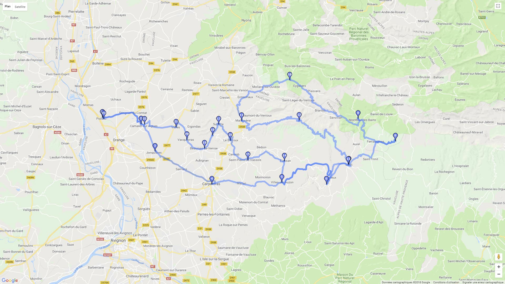 Pour zoomer sur la carte et avoir plus de détails, connectez-vous ! Carte roadbook Ventoux/Nesque