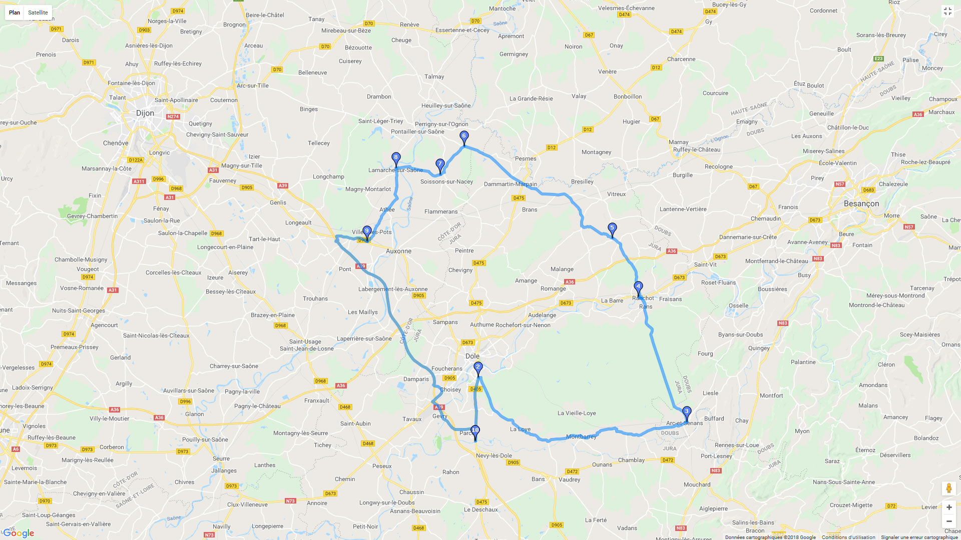 Pour zoomer sur la carte et avoir plus de détails, connectez-vous ! Carte roadbook Entre Haute Saône et Côte d'Or