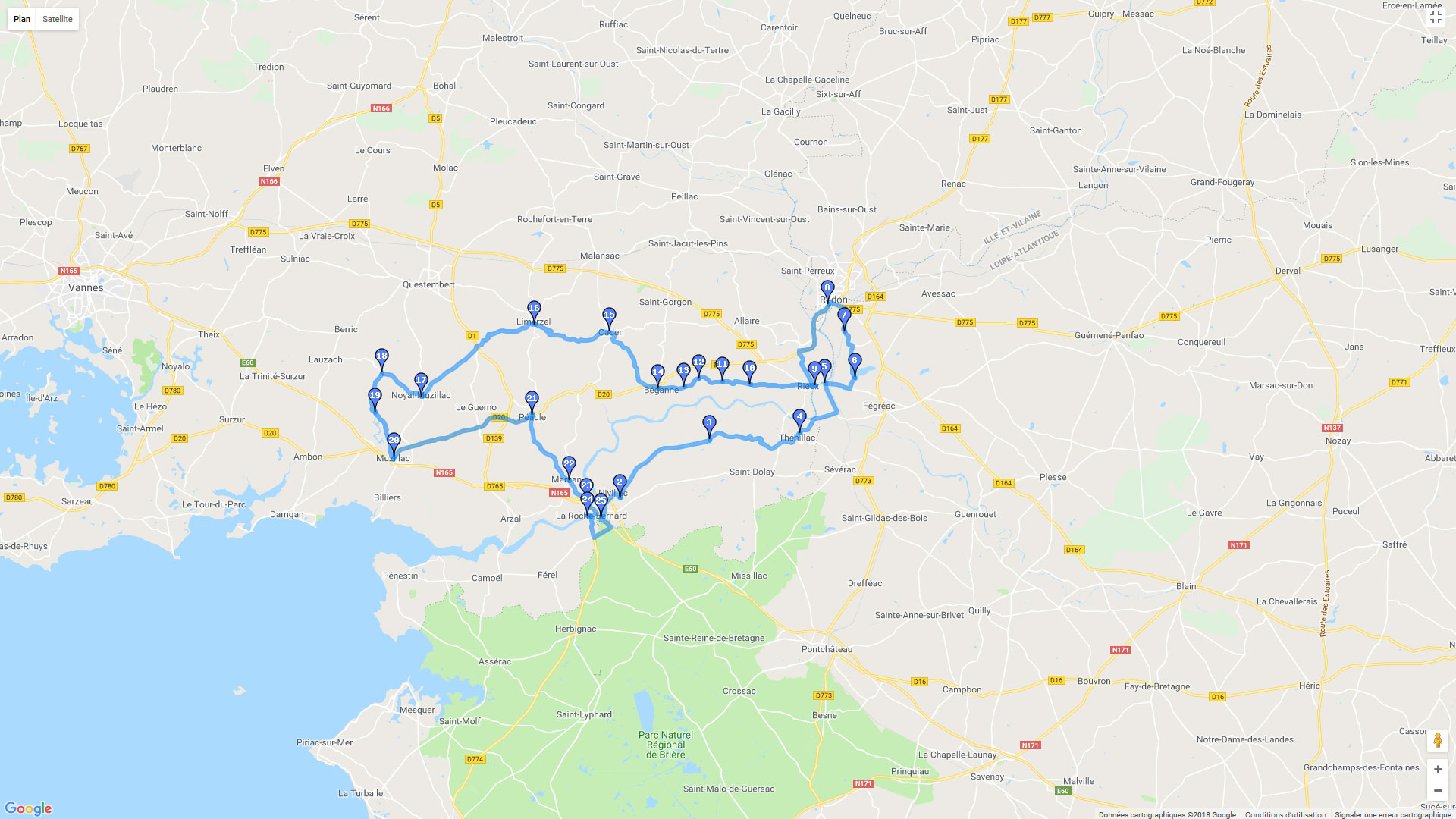 Pour zoomer sur la carte et avoir plus de détails, connectez-vous ! Carte roadbook Aux alentours de la Vilaine