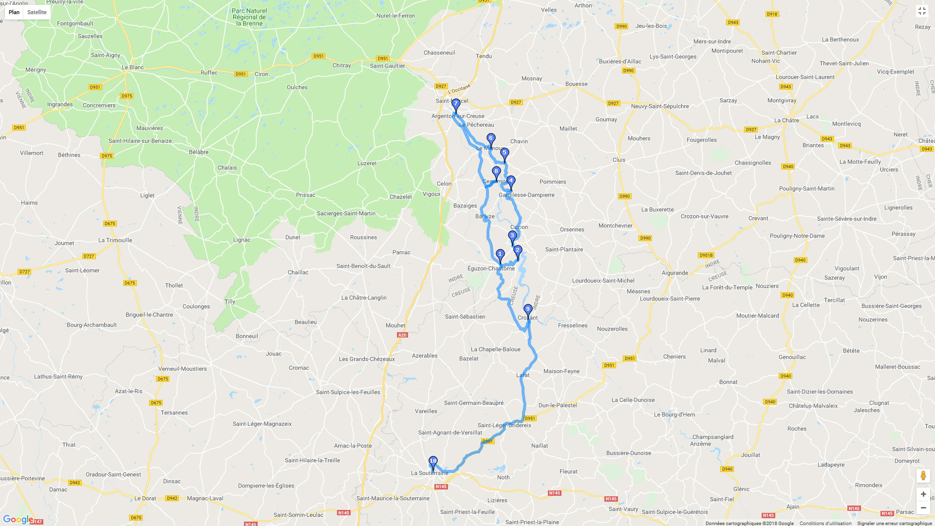 Pour zoomer sur la carte et avoir plus de détails, connectez-vous ! Carte roadbook Balade au coeur de la Vallée de la Creuse