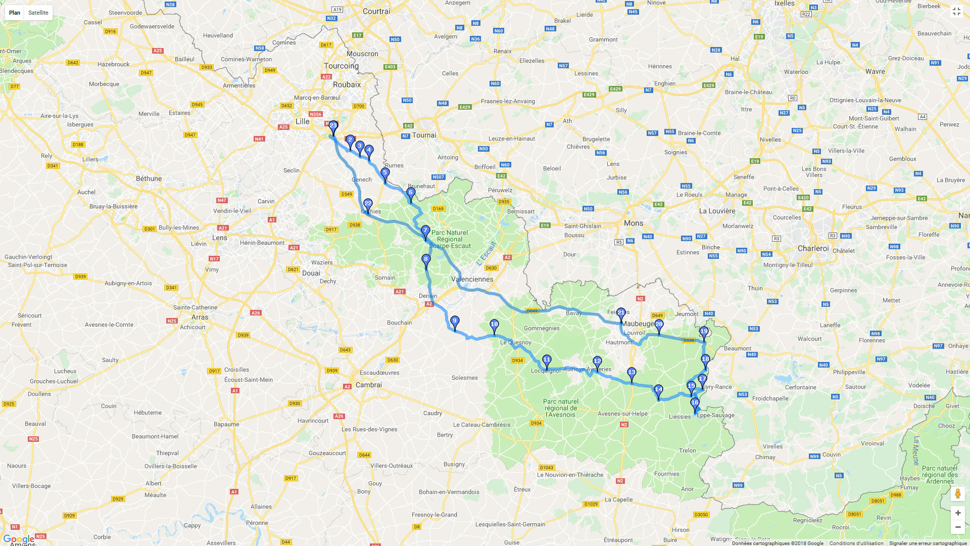 Pour zoomer sur la carte et avoir plus de détails, connectez-vous ! Carte roadbook De Lille à Val Joly