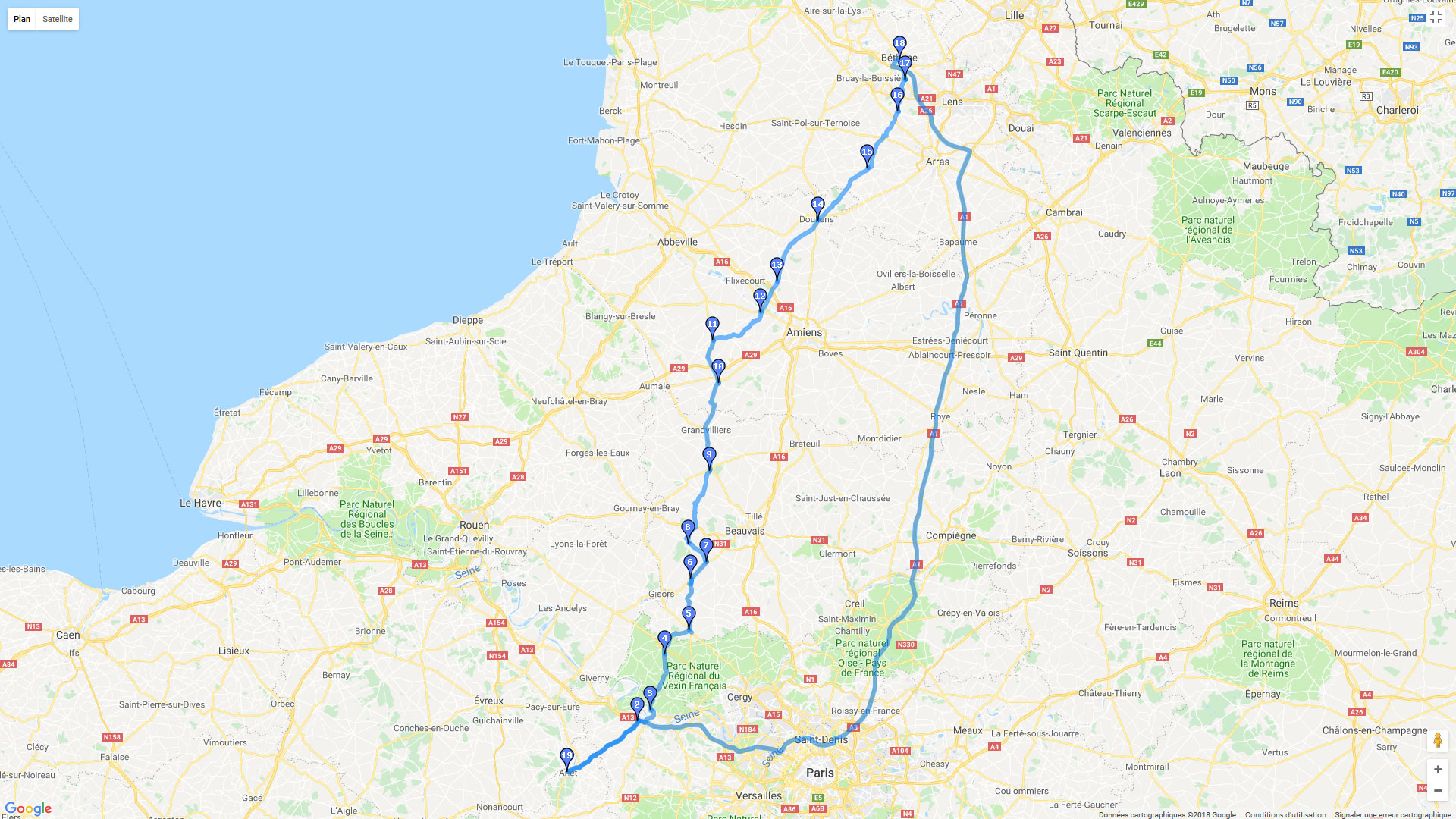 Pour zoomer sur la carte et avoir plus de détails, connectez-vous ! Carte roadbook Anet Bethune