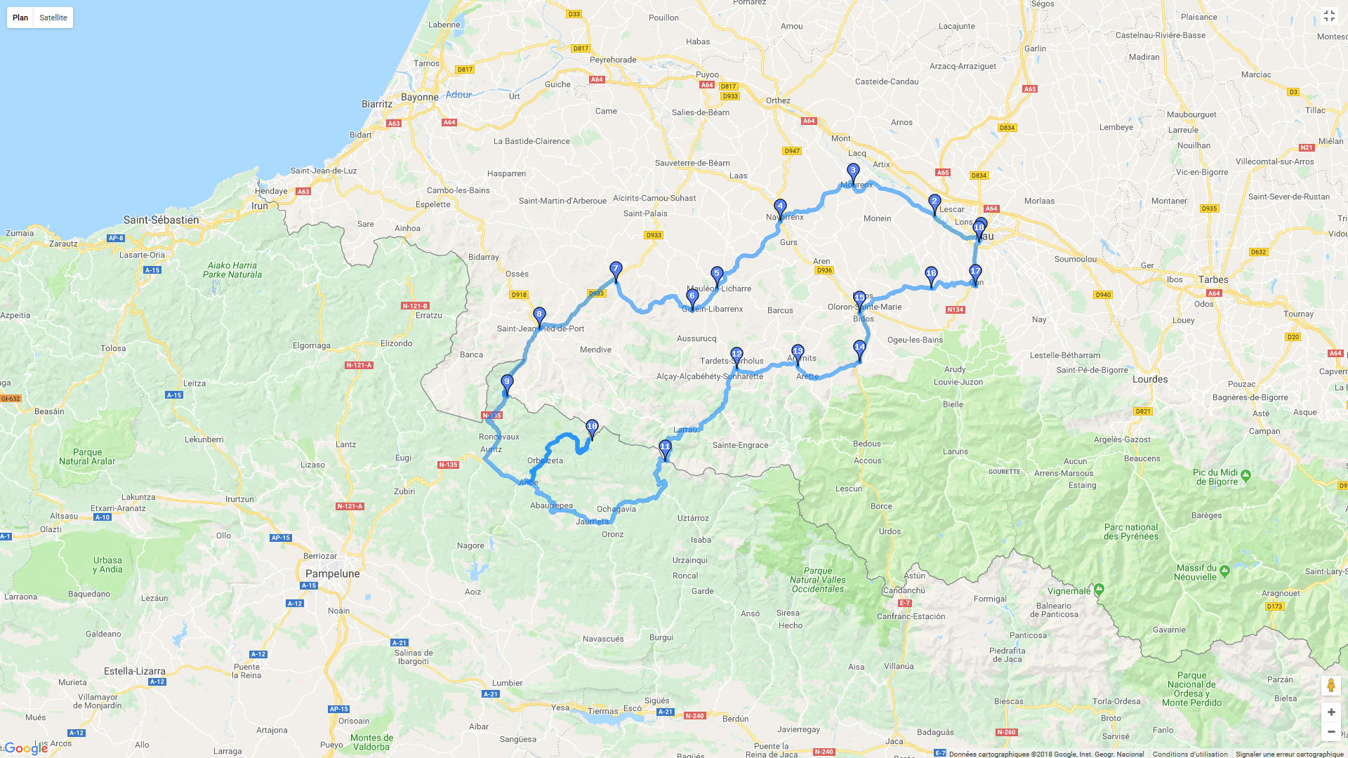 Pour zoomer sur la carte et avoir plus de détails, connectez-vous ! Carte roadbook Boucle pyrénéenne