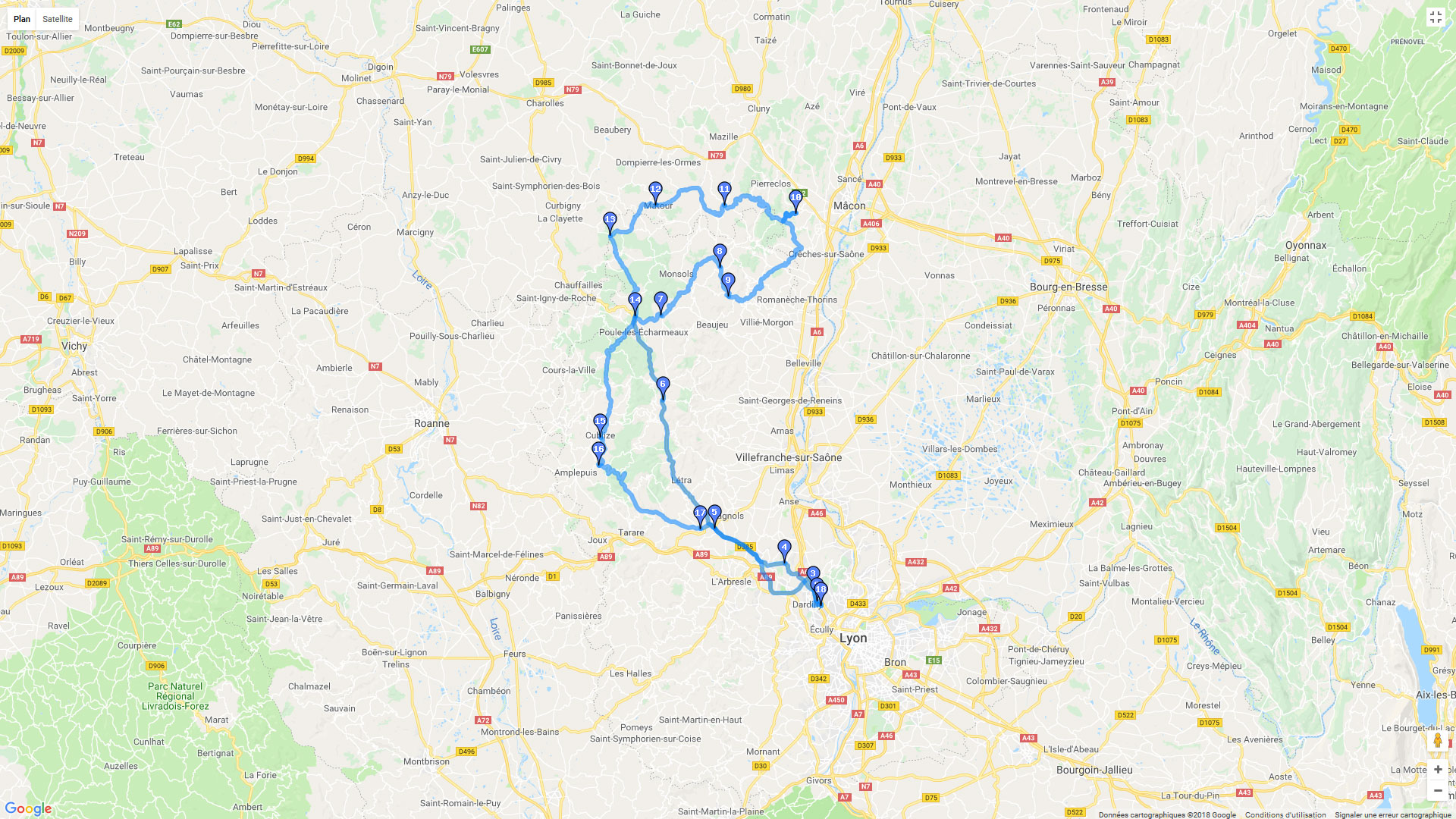 Pour zoomer sur la carte et avoir plus de détails, connectez-vous ! Carte roadbook Haut Beaujolais