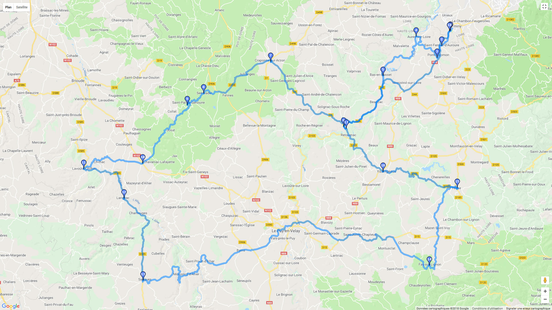 Pour zoomer sur la carte et avoir plus de détails, connectez-vous ! Carte roadbook Entre Loire et Haute-Loire