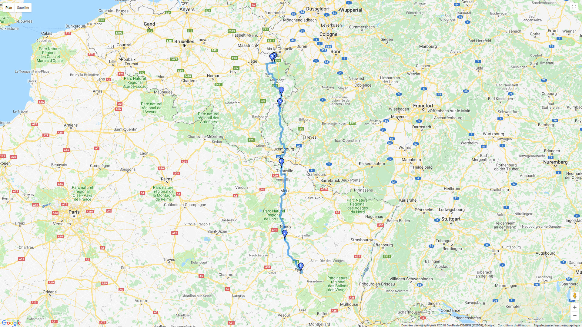Pour zoomer sur la carte et avoir plus de détails, connectez-vous ! Carte roadbook Voyage à l'Est - jour1