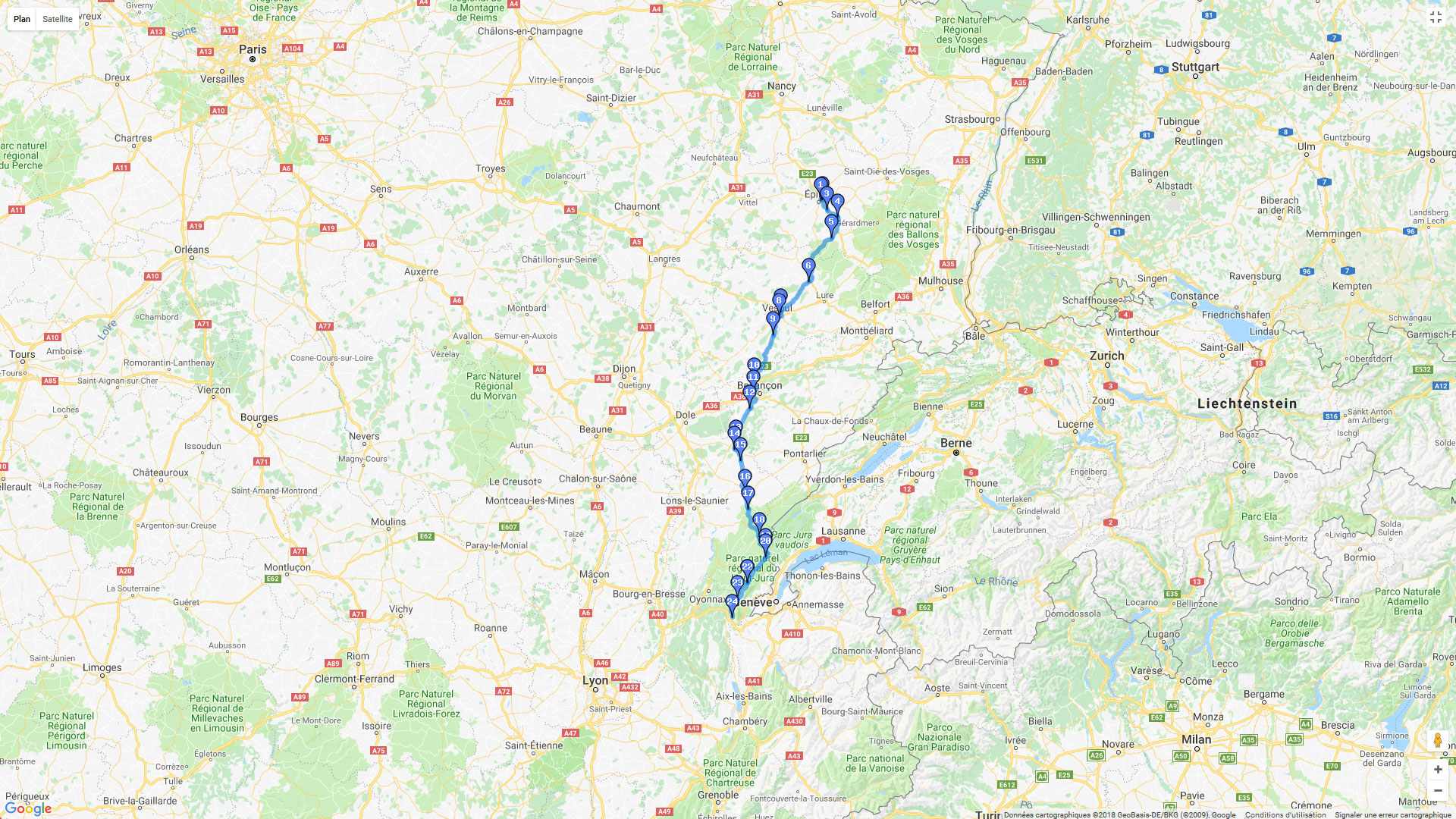 Pour zoomer sur la carte et avoir plus de détails, connectez-vous ! Carte roadbook Voyage à l'Est - jour2