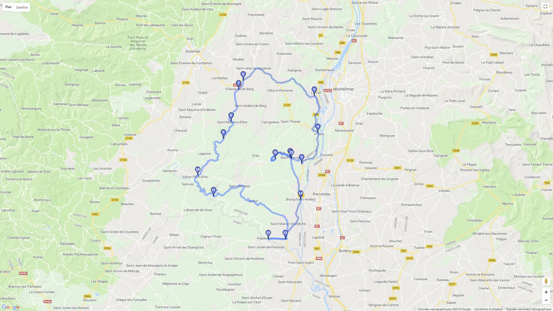Pour zoomer sur la carte et avoir plus de détails, connectez-vous ! Carte roadbook Balade du plateau des Gras aux Gorges de l'Ardèche