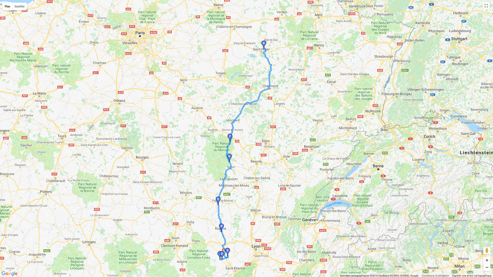 Pour zoomer sur la carte et avoir plus de détails, connectez-vous ! Carte roadbook Voyage à l'Est - jour5