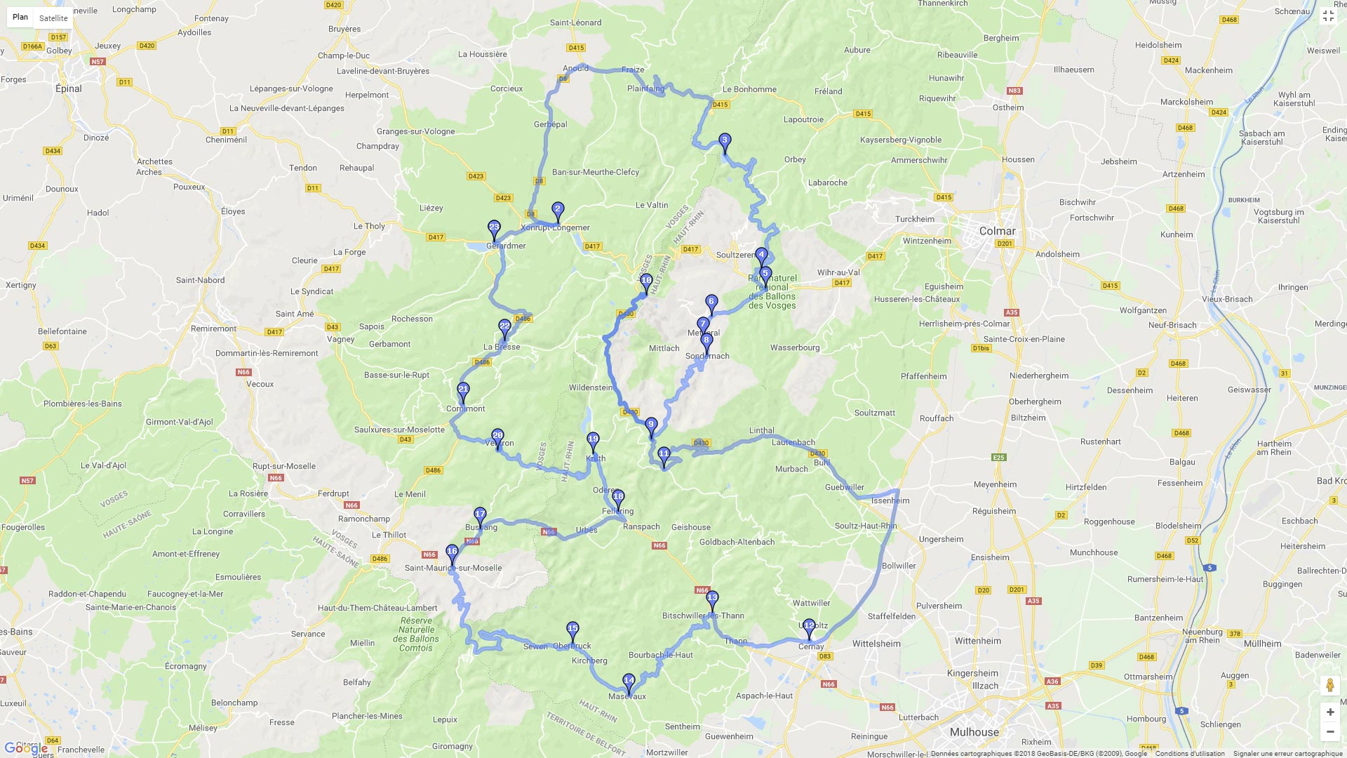 Pour zoomer sur la carte et avoir plus de détails, connectez-vous ! Carte roadbook Les cols des Vosges
