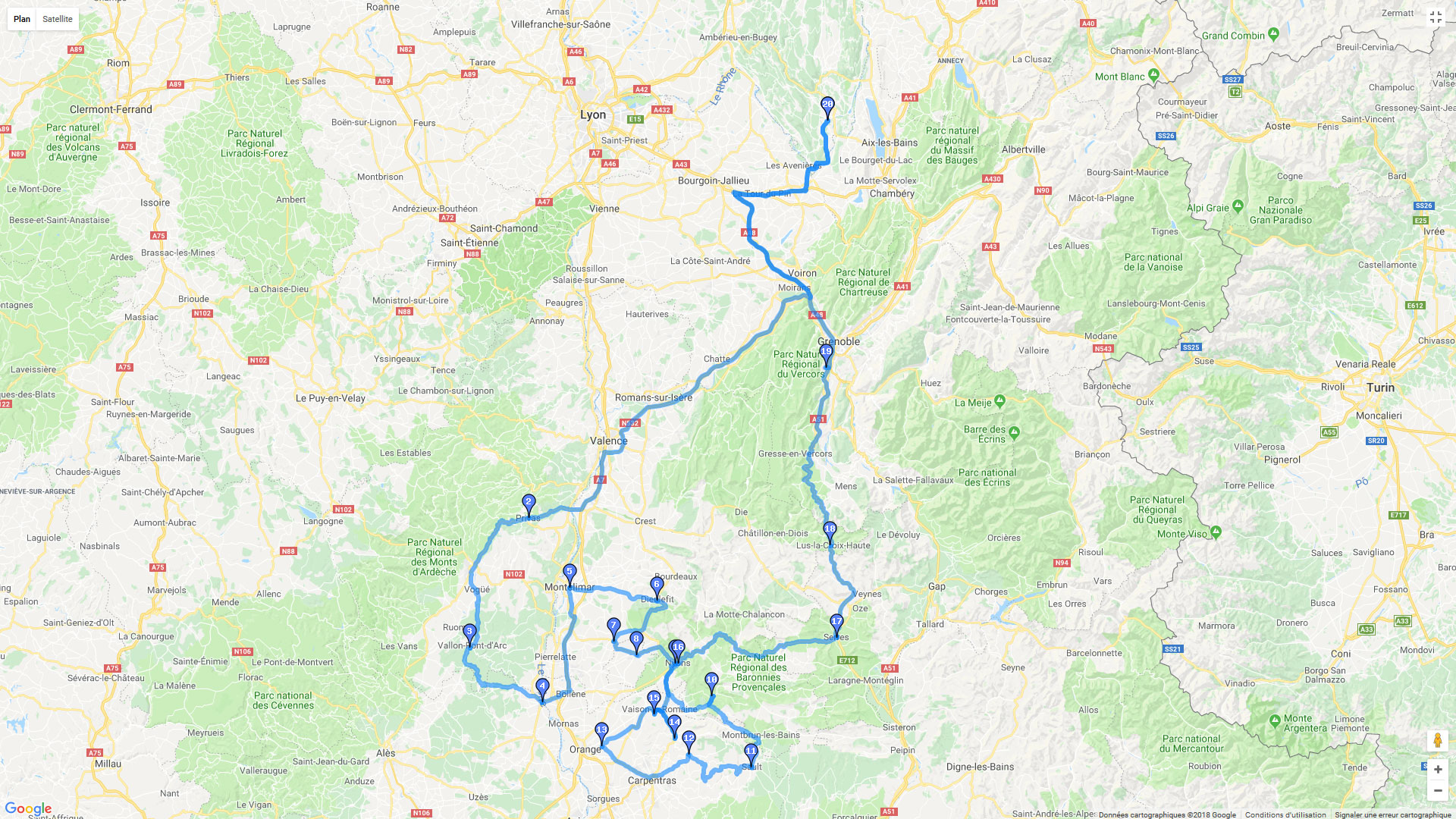 Pour zoomer sur la carte et avoir plus de détails, connectez-vous ! Carte roadbook Entre l'Ardèche et la Drôme Provençale