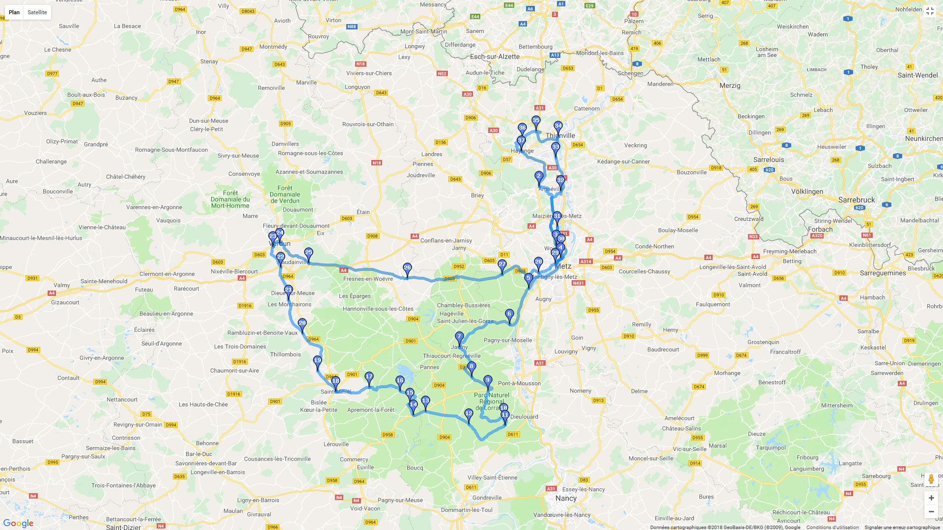 Pour zoomer sur la carte et avoir plus de détails, connectez-vous ! Carte roadbook Petite Suisse Lorraine