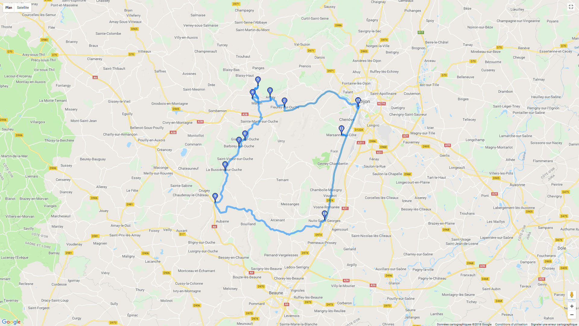 Pour zoomer sur la carte et avoir plus de détails, connectez-vous ! Carte roadbook La vallée de l'Ouche