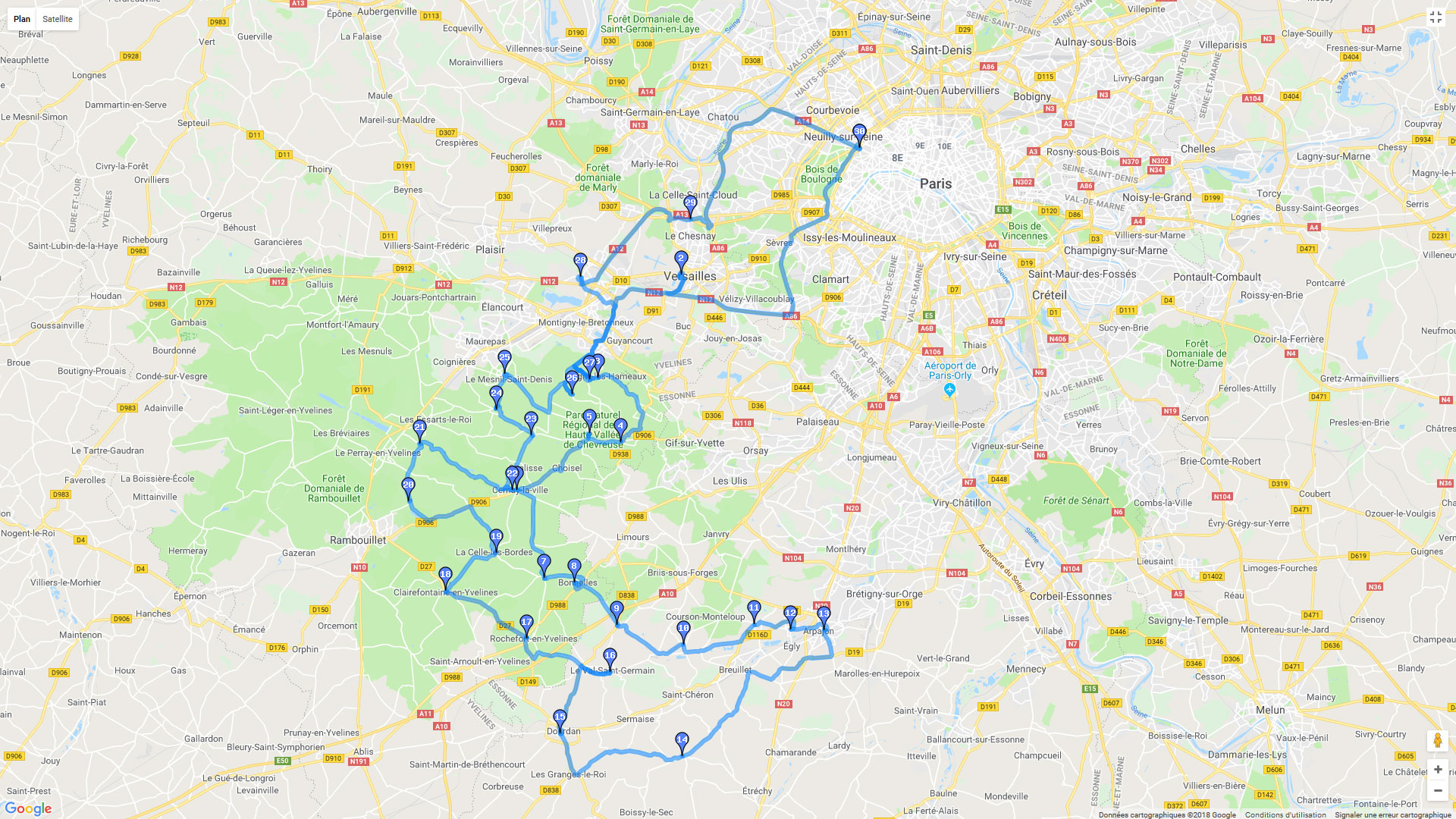 Pour zoomer sur la carte et avoir plus de détails, connectez-vous ! Carte roadbook Boucle en Cheuvreuse