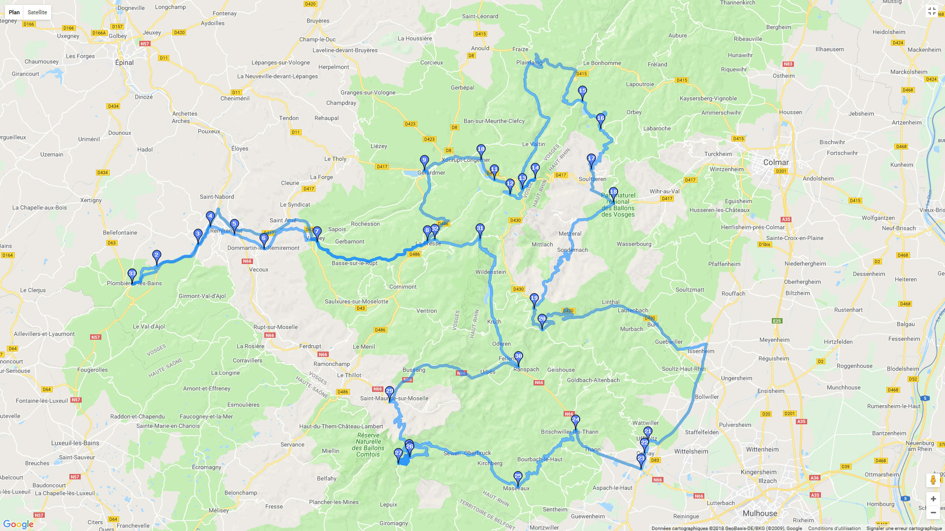 Pour zoomer sur la carte et avoir plus de détails, connectez-vous ! Carte roadbook Balade dans les Vosges