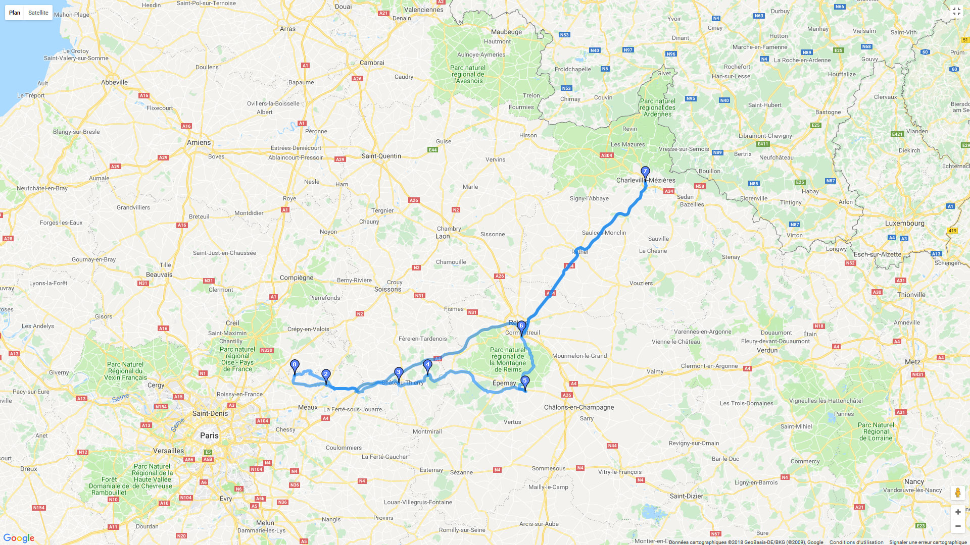 Pour zoomer sur la carte et avoir plus de détails, connectez-vous ! Carte roadbook Charleville-Mezieres