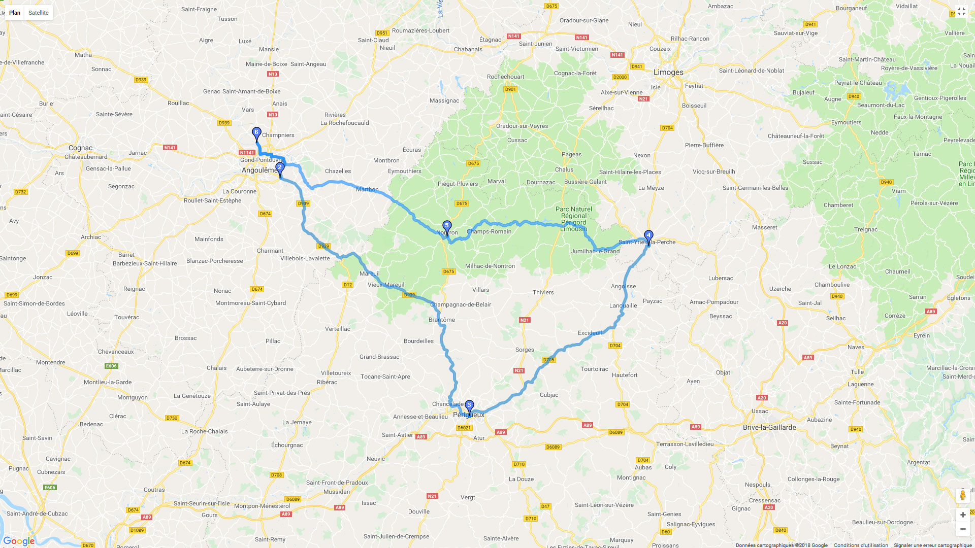 Pour zoomer sur la carte et avoir plus de détails, connectez-vous ! Carte roadbook Le Périgord Limousin