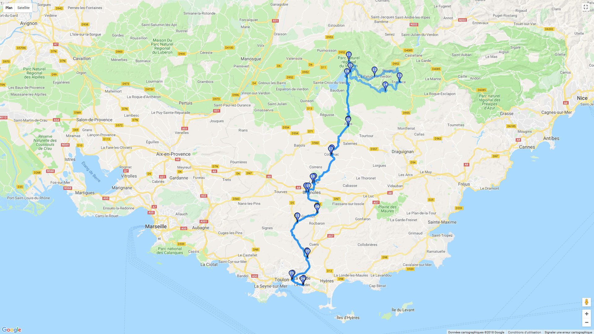 Pour zoomer sur la carte et avoir plus de détails, connectez-vous ! Carte roadbook Les Gorges du Verdon