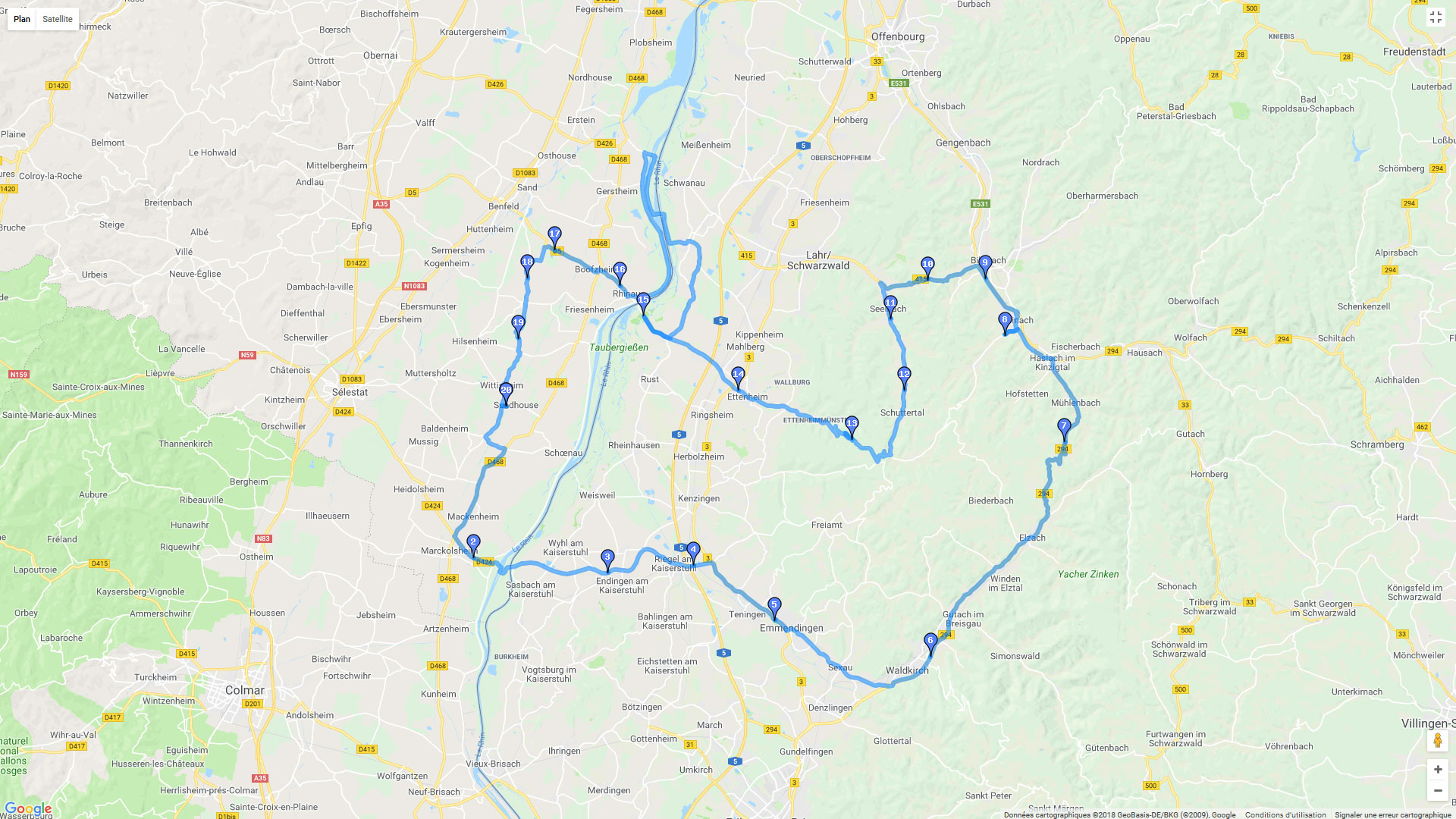 Pour zoomer sur la carte et avoir plus de détails, connectez-vous ! Carte roadbook Alsace et Forêt noire
