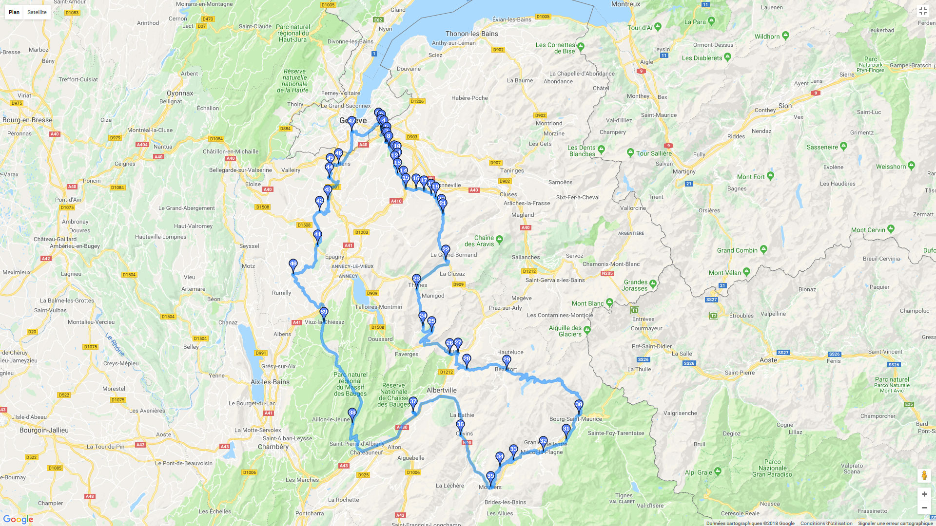 Pour zoomer sur la carte et avoir plus de détails, connectez-vous ! Carte roadbook Lac de Roselend