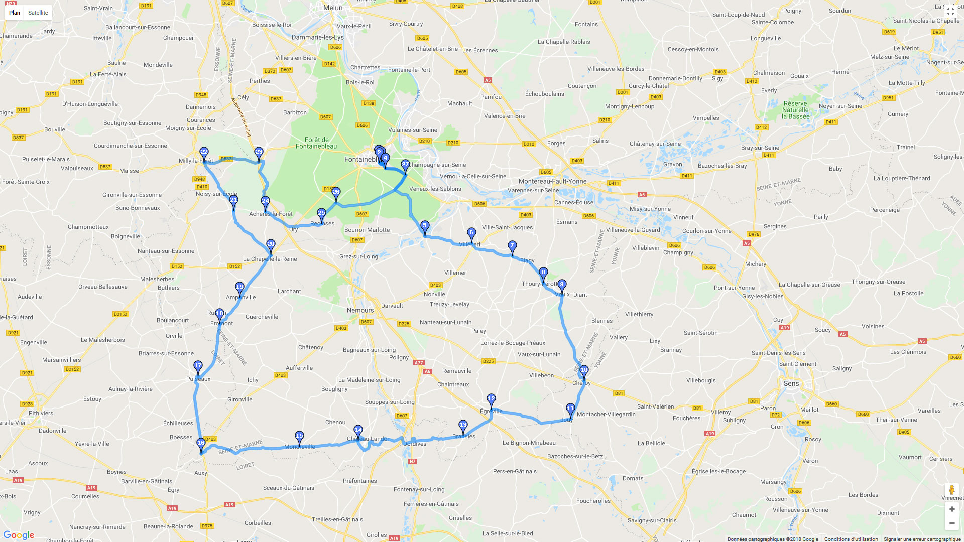 Pour zoomer sur la carte et avoir plus de détails, connectez-vous ! Carte roadbook Autour de Nemours