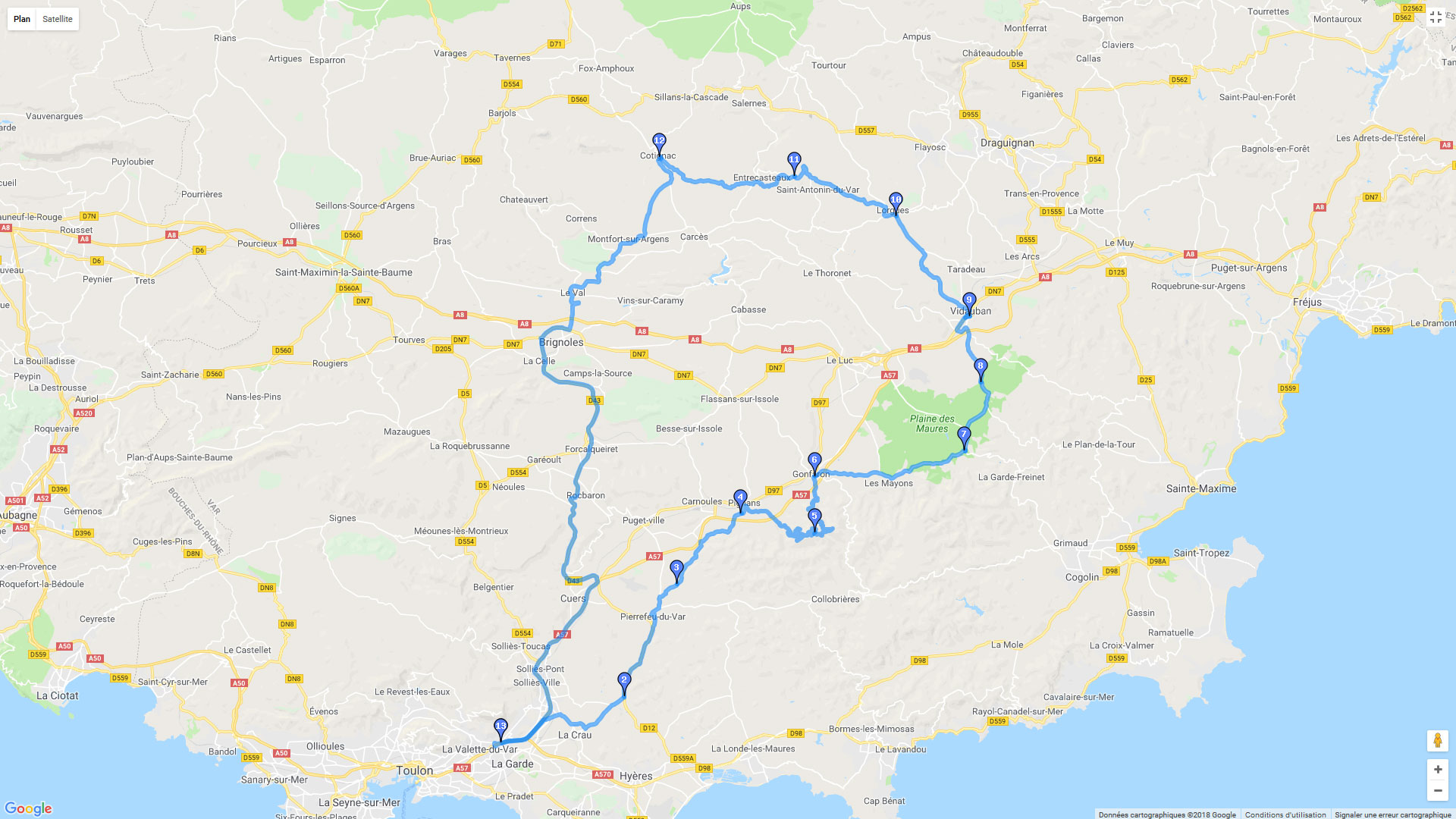 Pour zoomer sur la carte et avoir plus de détails, connectez-vous ! Carte roadbook Cotignac par Notre Dame des Anges