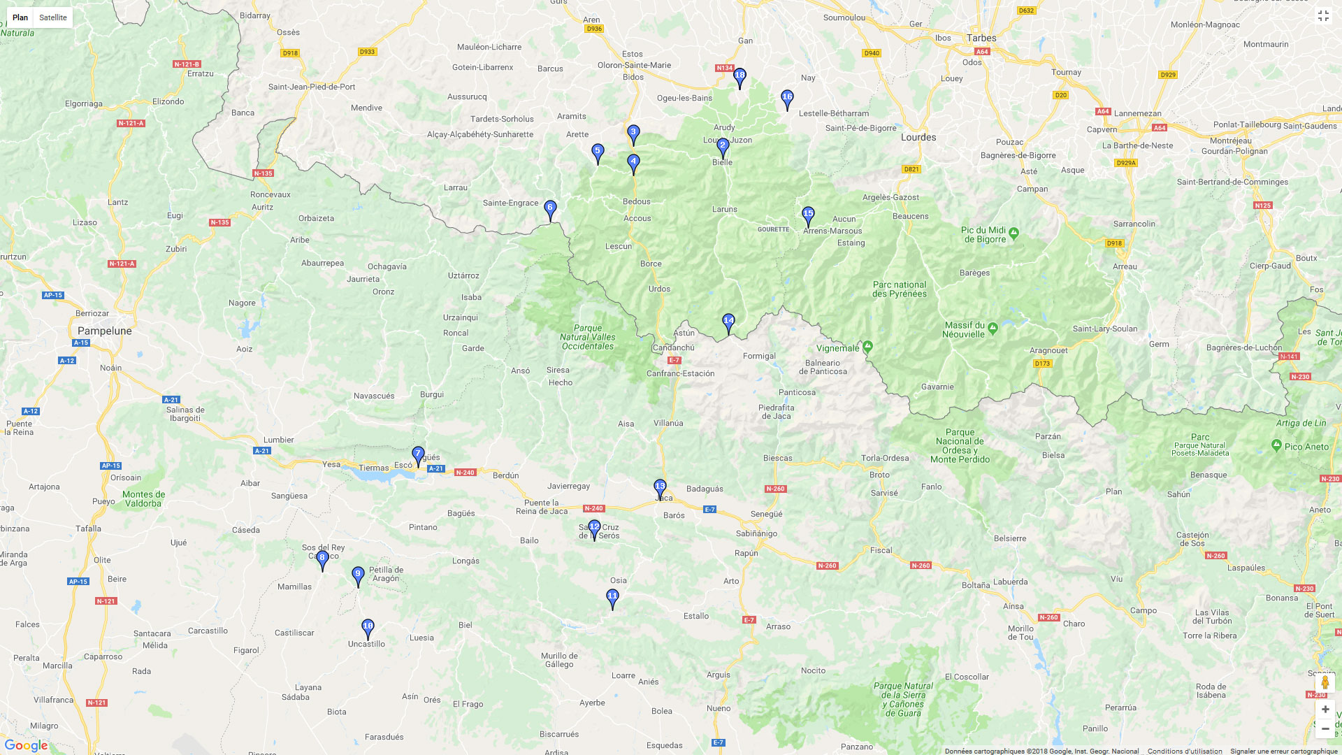 Pour zoomer sur la carte et avoir plus de détails, connectez-vous ! Carte roadbook Béarn, Navarre et Aragon