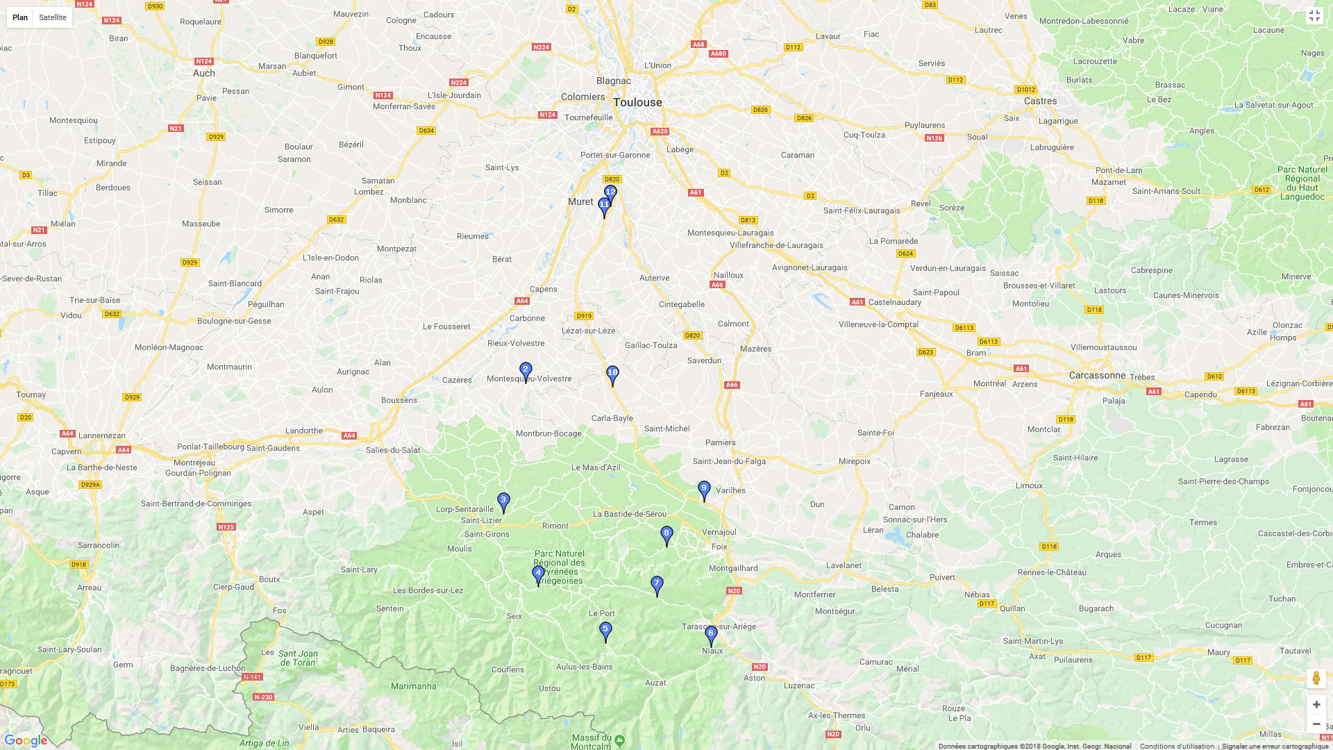Pour zoomer sur la carte et avoir plus de détails, connectez-vous ! Carte roadbook Plein sud vers Auzat depuis Muret
