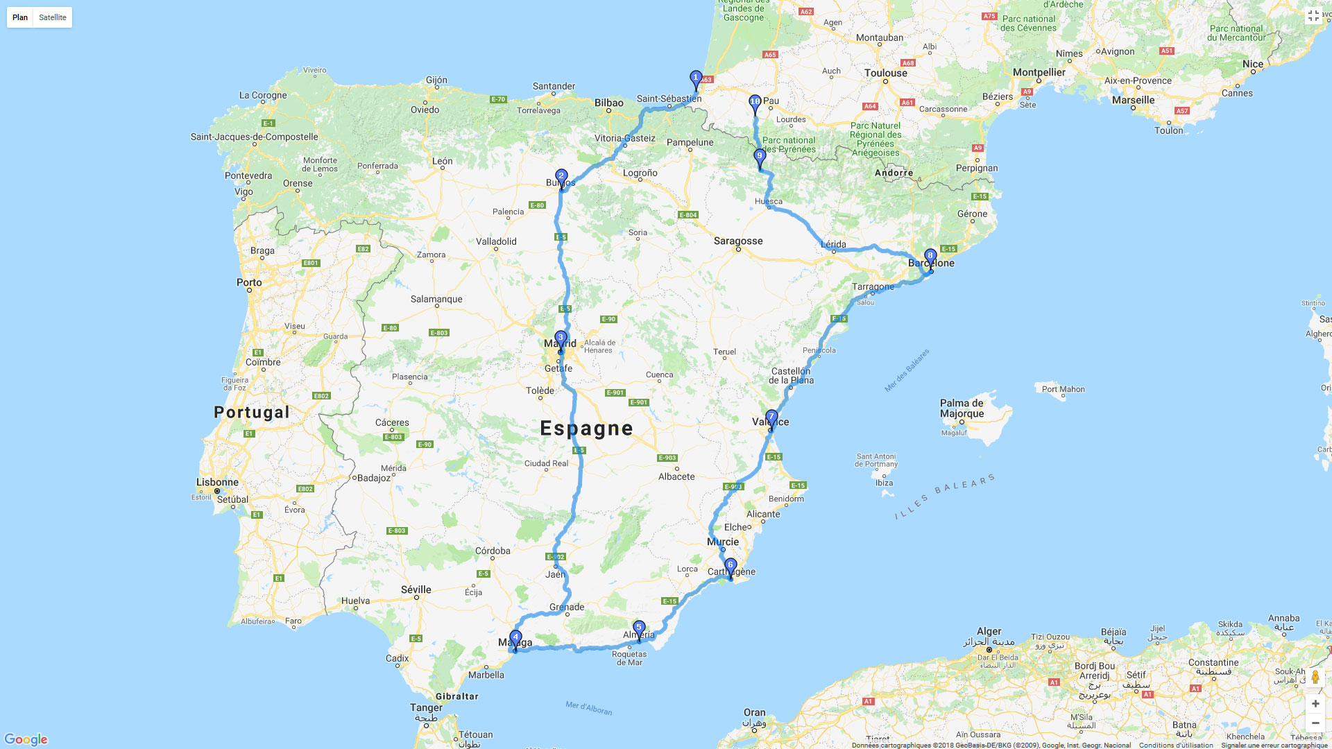 Pour zoomer sur la carte et avoir plus de détails, connectez-vous ! Carte roadbook Le tour d'Espagne à moto