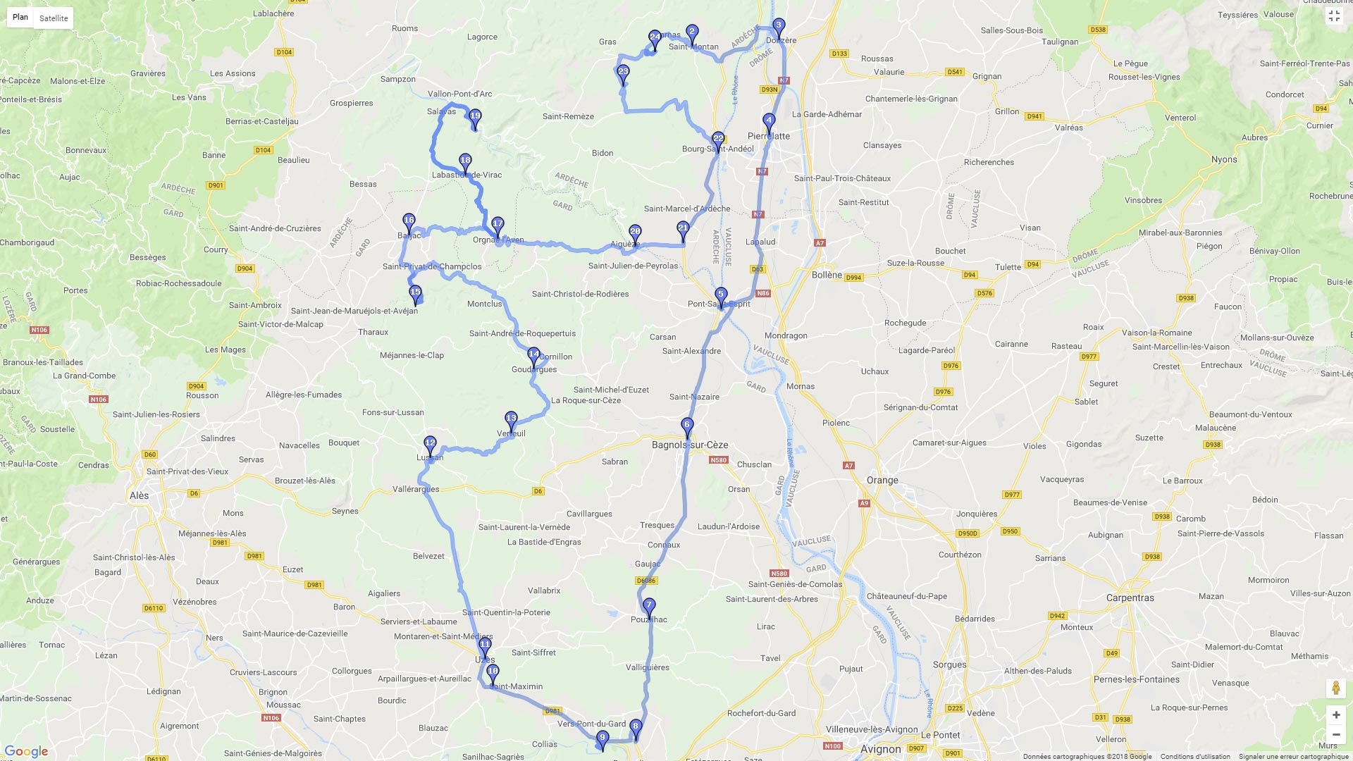 Pour zoomer sur la carte et avoir plus de détails, connectez-vous ! Carte roadbook Entre Gard et Ardèche