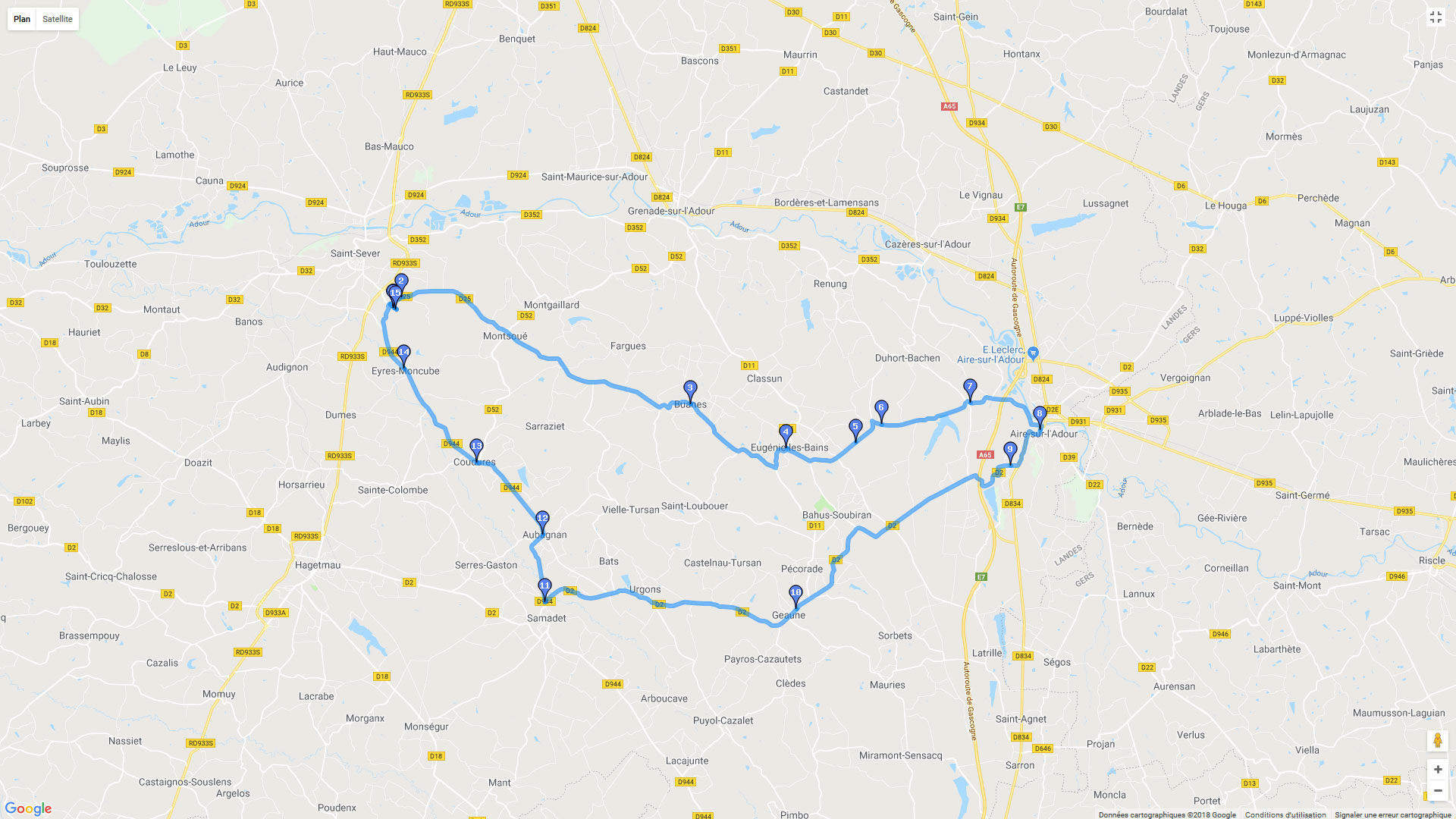 Pour zoomer sur la carte et avoir plus de détails, connectez-vous ! Carte roadbook Balade landaise