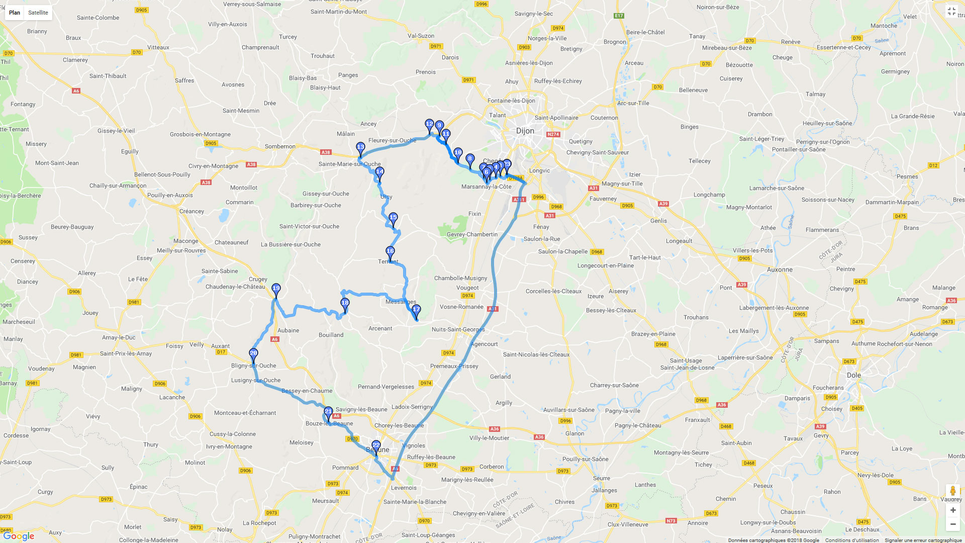 Pour zoomer sur la carte et avoir plus de détails, connectez-vous ! Carte roadbook Vallée de l'Ouche